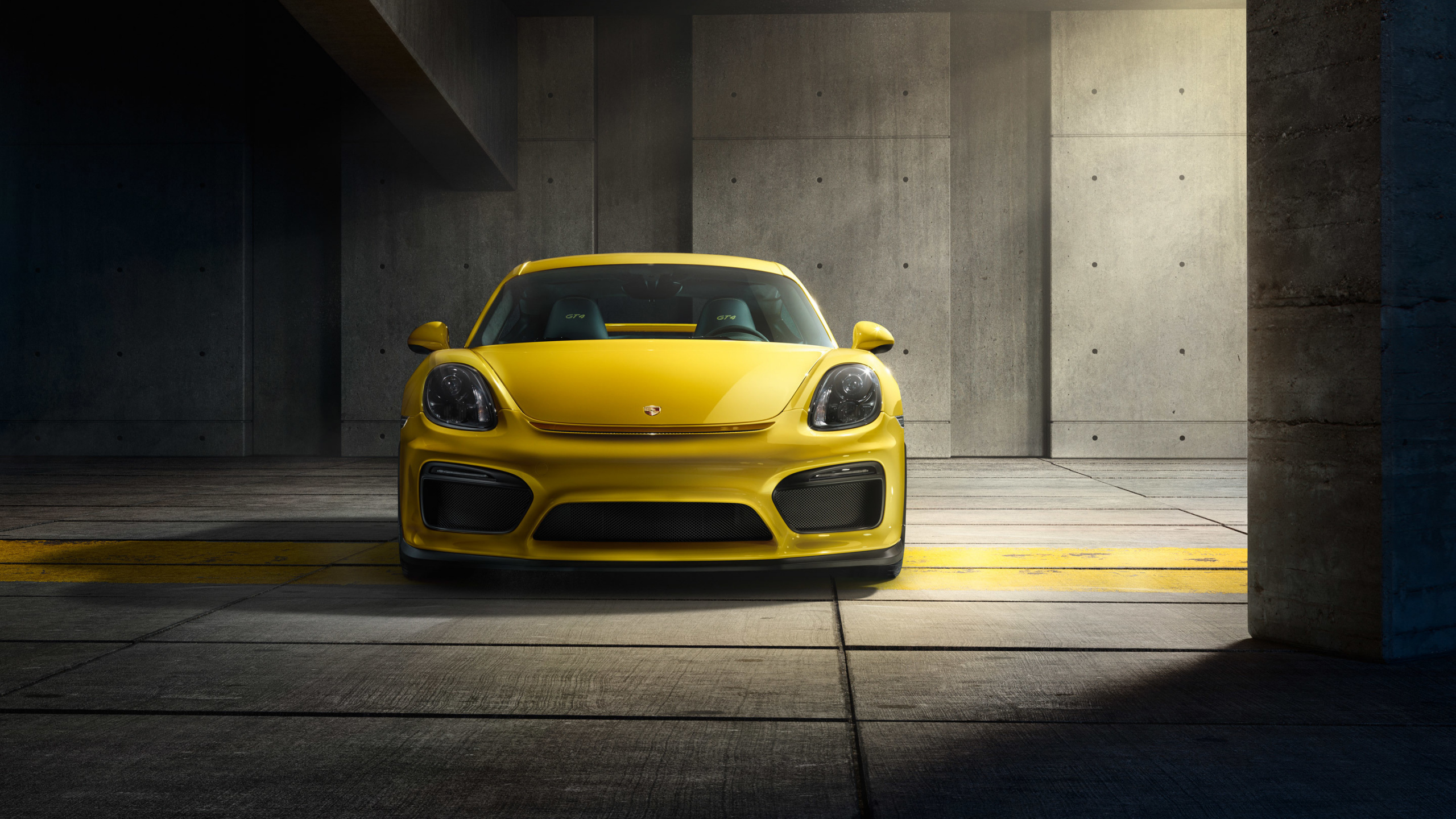Обои Порше, авто, 2016 Porsche Cayman GT4, суперкар, желтый в разрешении 2560x1440