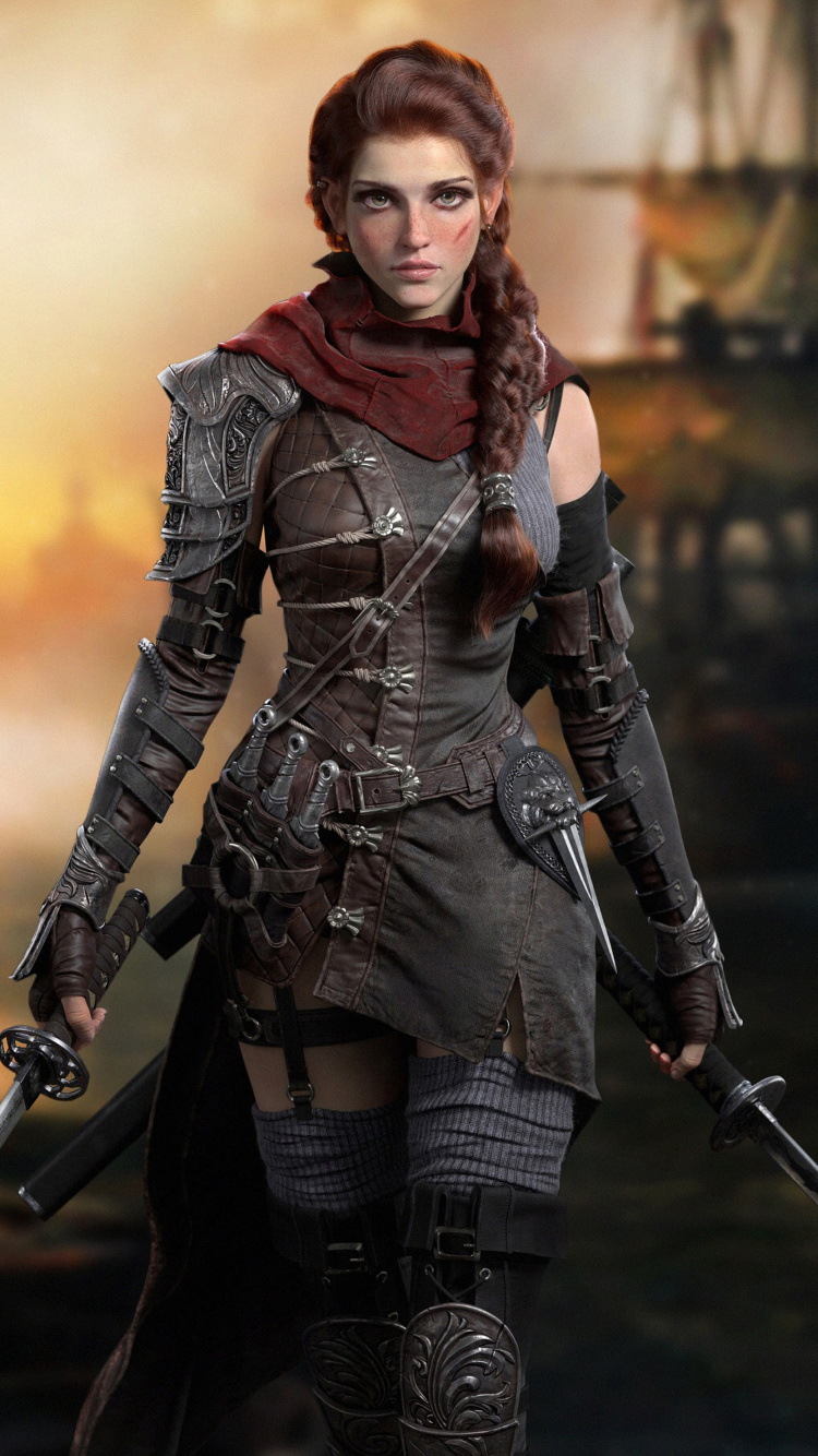 Обои пиратская девушка, пиратство, арт, цифровое искусство, произведение искусства в разрешении 750x1334