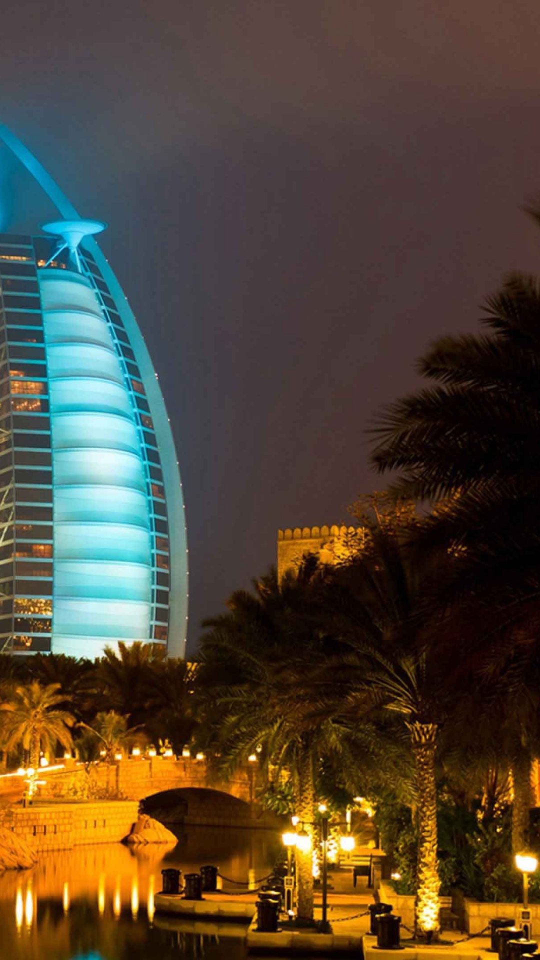Обои Бурдж Аль араб, Бурдж Халифа, вышка, ориентир, ночь в разрешении 1080x1920