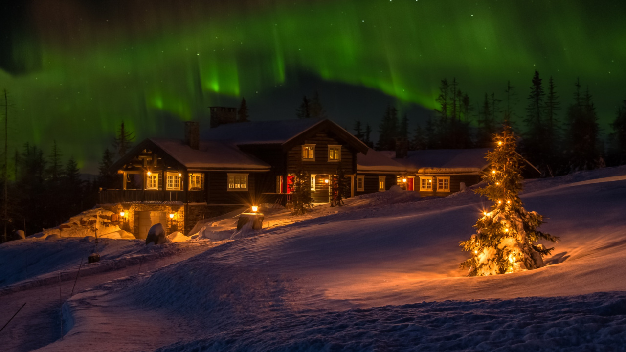 Обои Аврора, зима, снег, ночь, природа в разрешении 1280x720