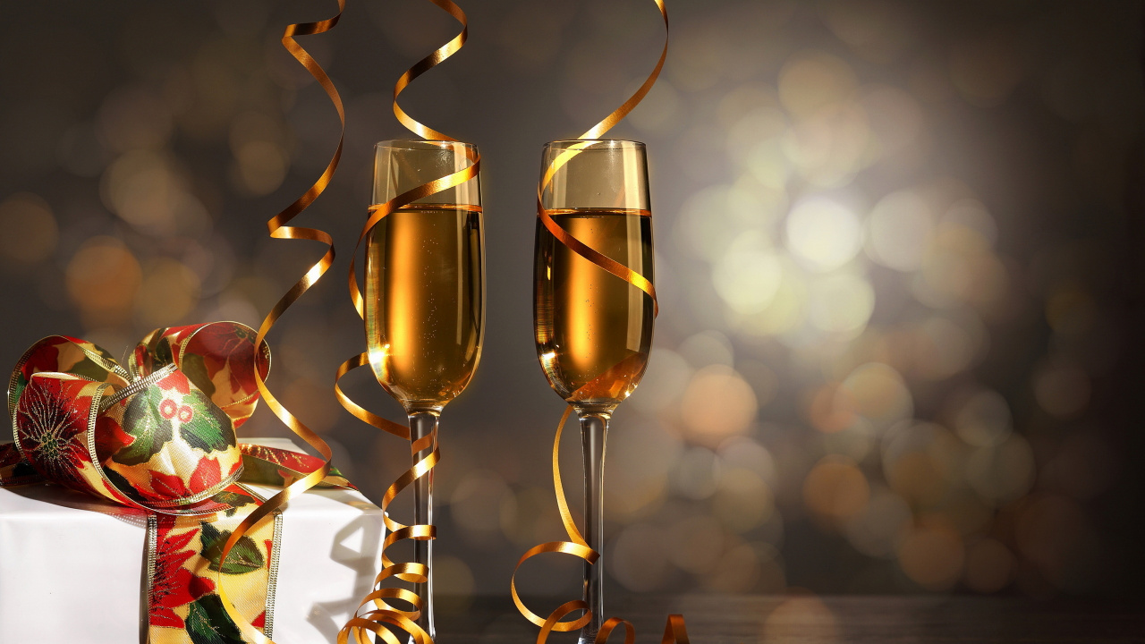 Обои шампанское, Новый год, вино, дата рождения, шампанское фужеры в разрешении 1280x720