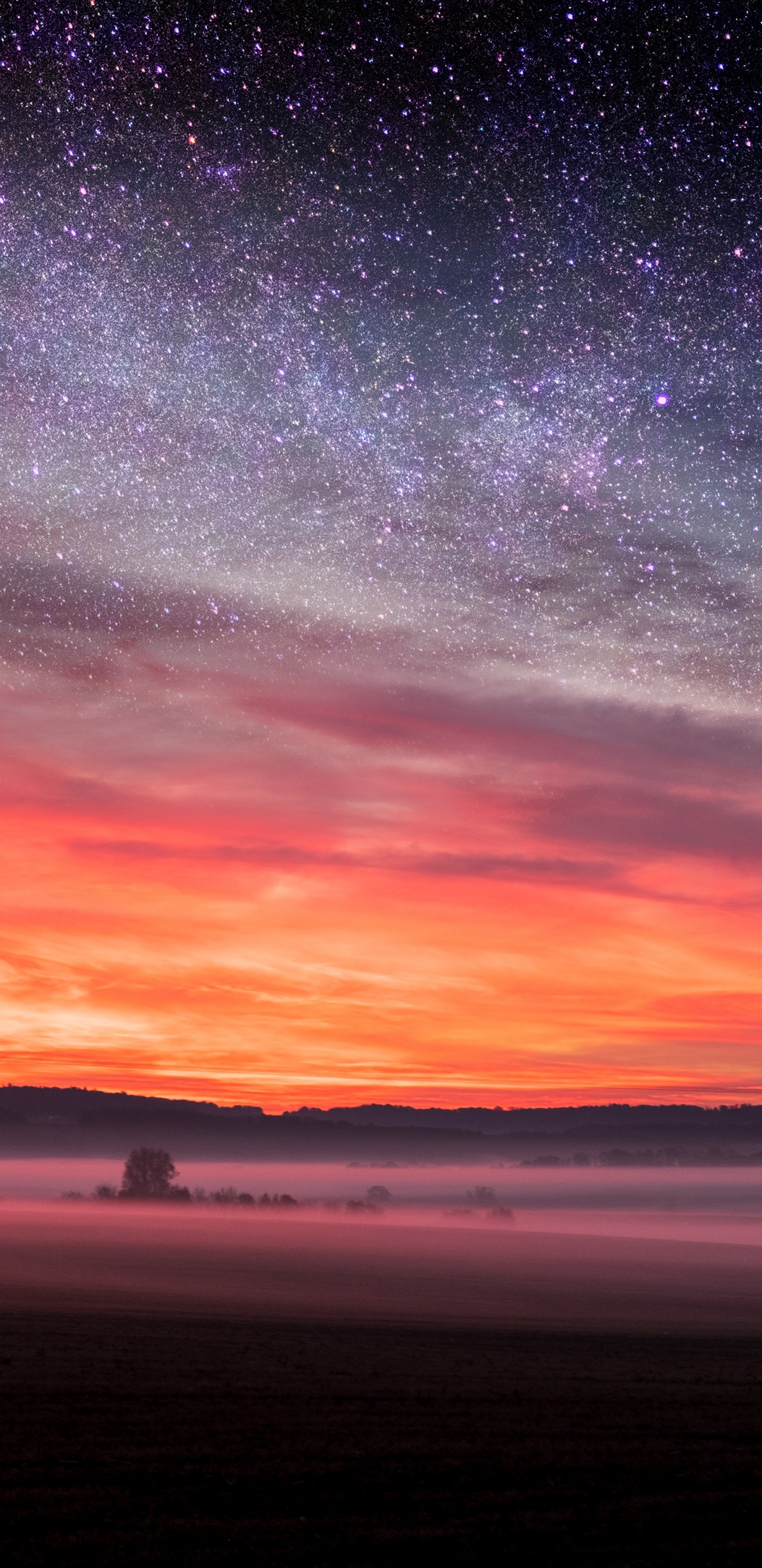 Обои закат, послесвечение, горизонт, природа, восход солнца в разрешении 1440x2960