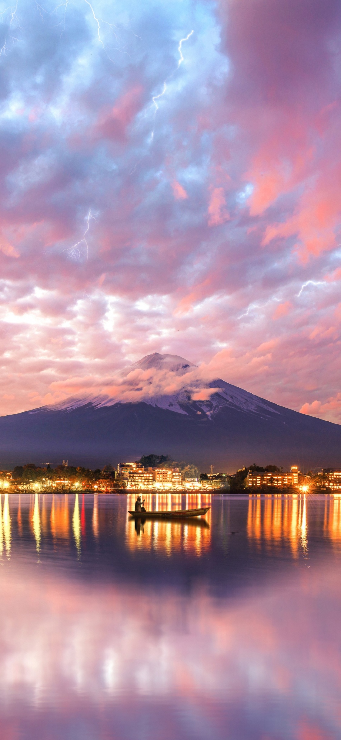 Обои отражение, природа, облако, послесвечение, закат в разрешении 1125x2436