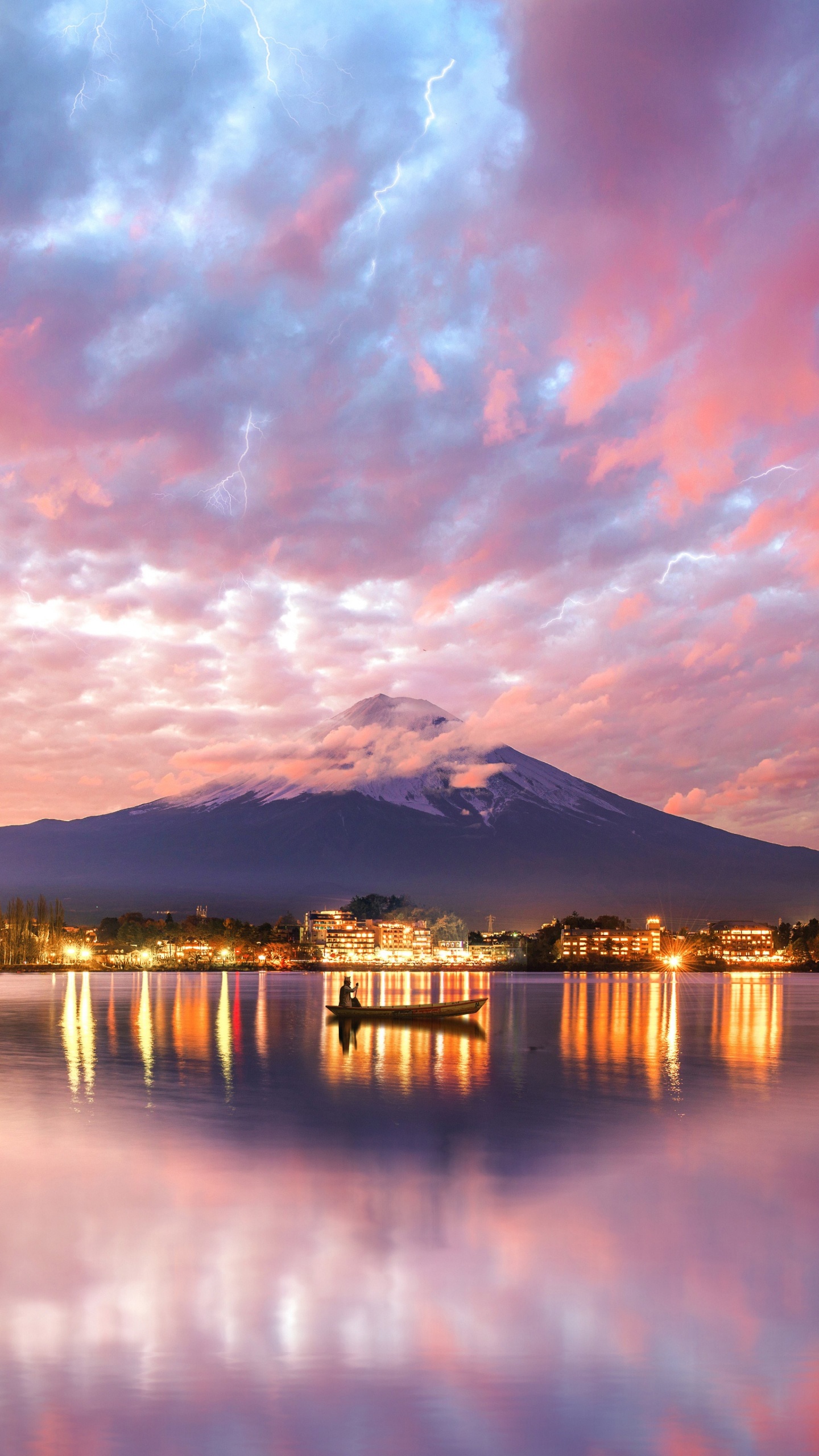 Обои отражение, природа, облако, послесвечение, закат в разрешении 1440x2560