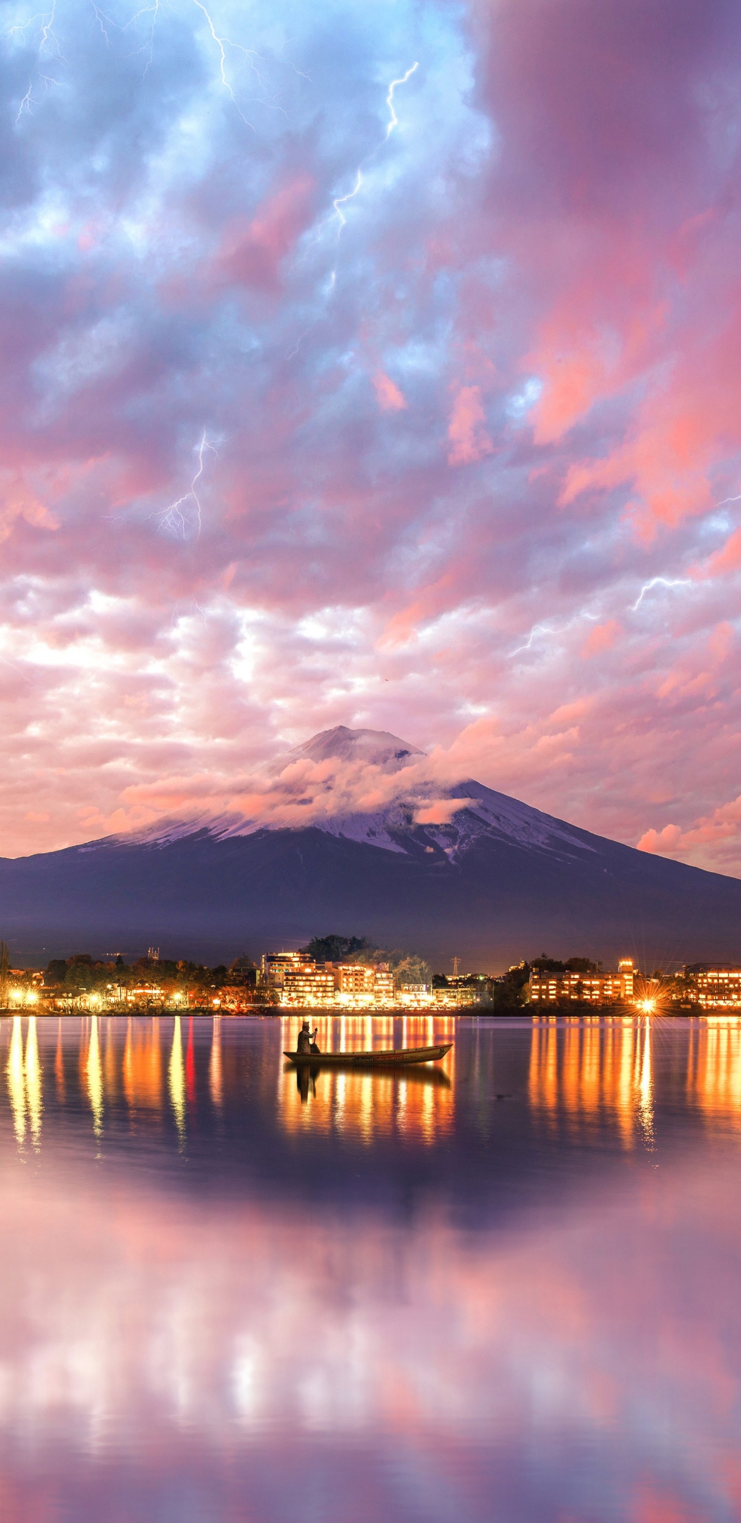 Обои отражение, природа, облако, послесвечение, закат в разрешении 1440x2960