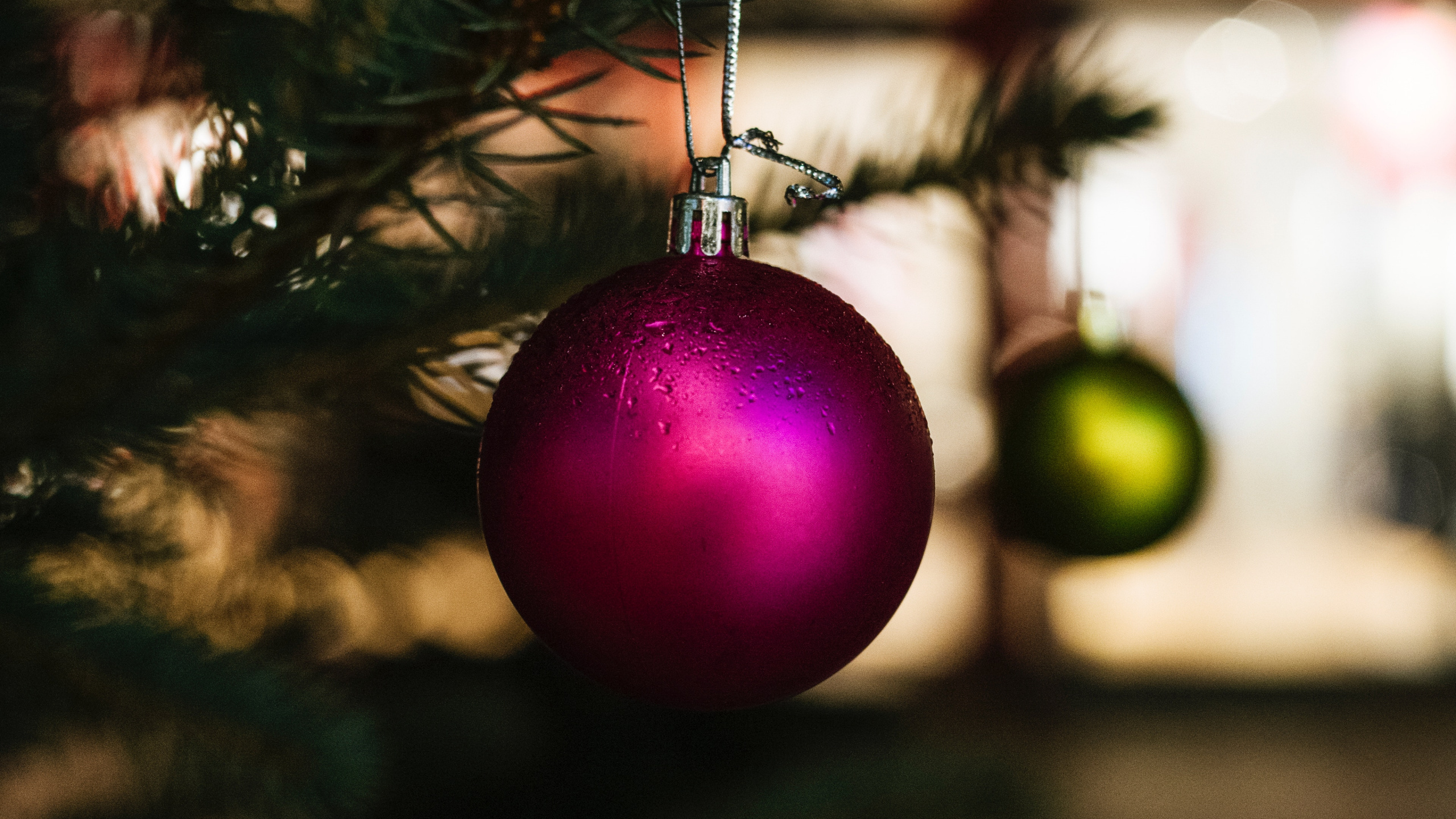 Обои Рождественский день, рождественский орнамент, дерево, Рождество, елка в разрешении 2560x1440