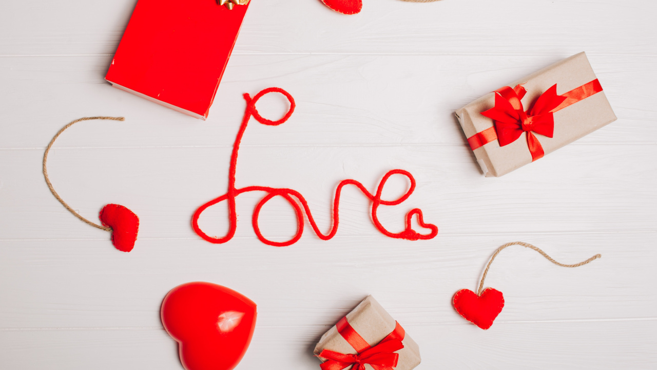 Обои День Святого Валентина, красный цвет, сердце, любовь, рождественский орнамент в разрешении 1280x720