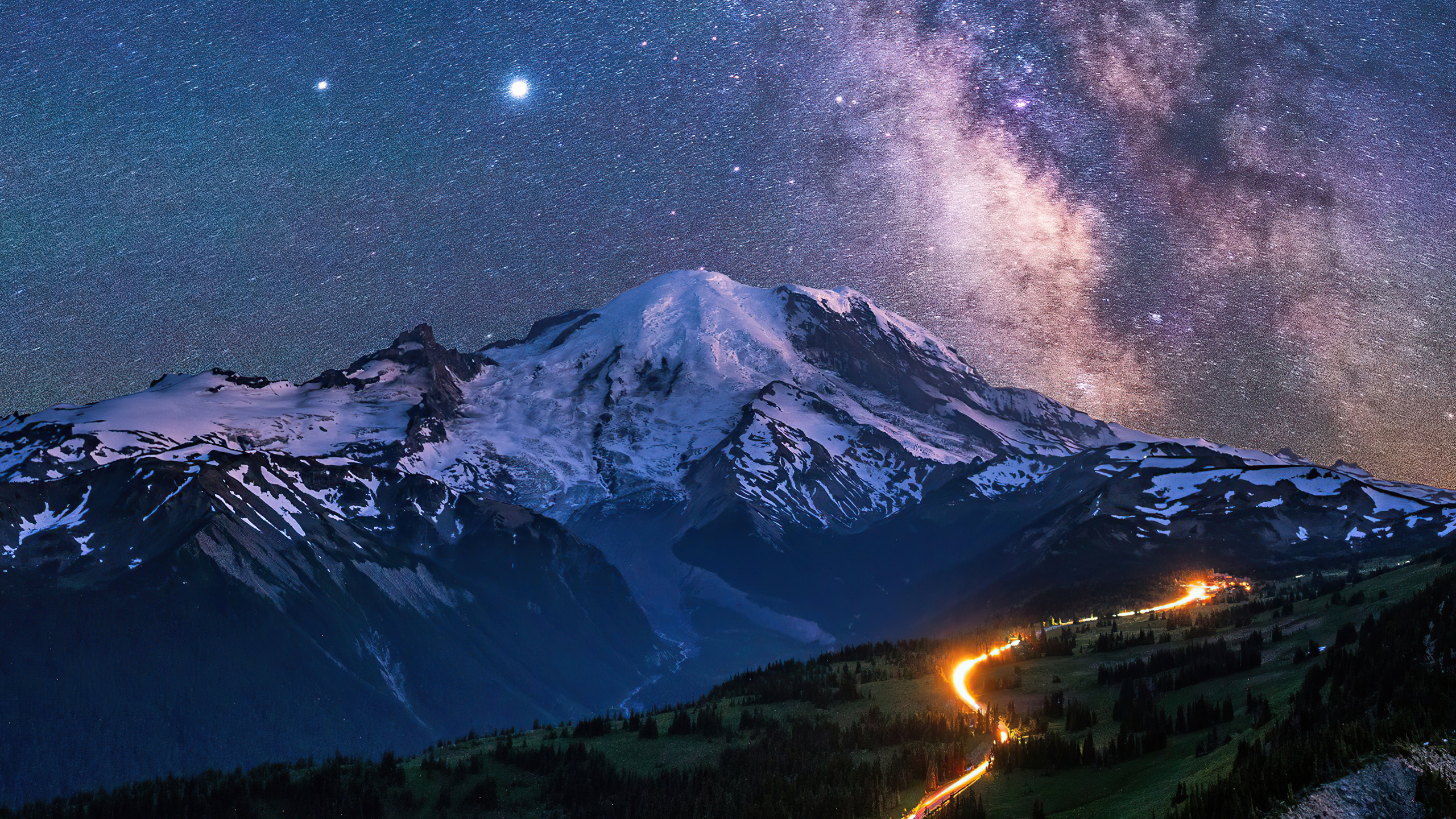 Обои Млечный Путь, Mount Saint Helens, Галактика, атмосфера, гора в разрешении 2560x1440