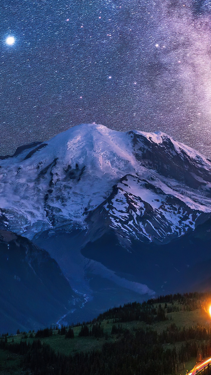 Обои Млечный Путь, Mount Saint Helens, Галактика, атмосфера, гора в разрешении 720x1280