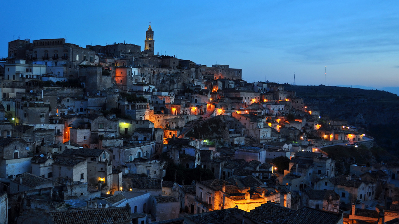 Обои вечер, ночь, городок, городской район, город в разрешении 1366x768