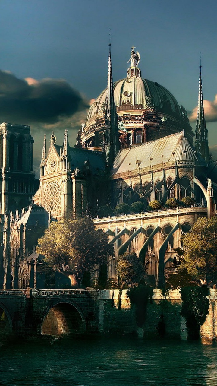 Обои замок, ориентир, мир, средневековая архитектура, фантастическое искусство в разрешении 720x1280