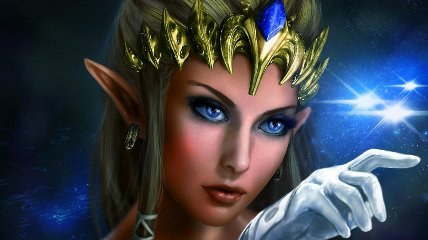 Обои Ганон, Принцесса Зельда, лица, черные волосы в разрешении 1366x768