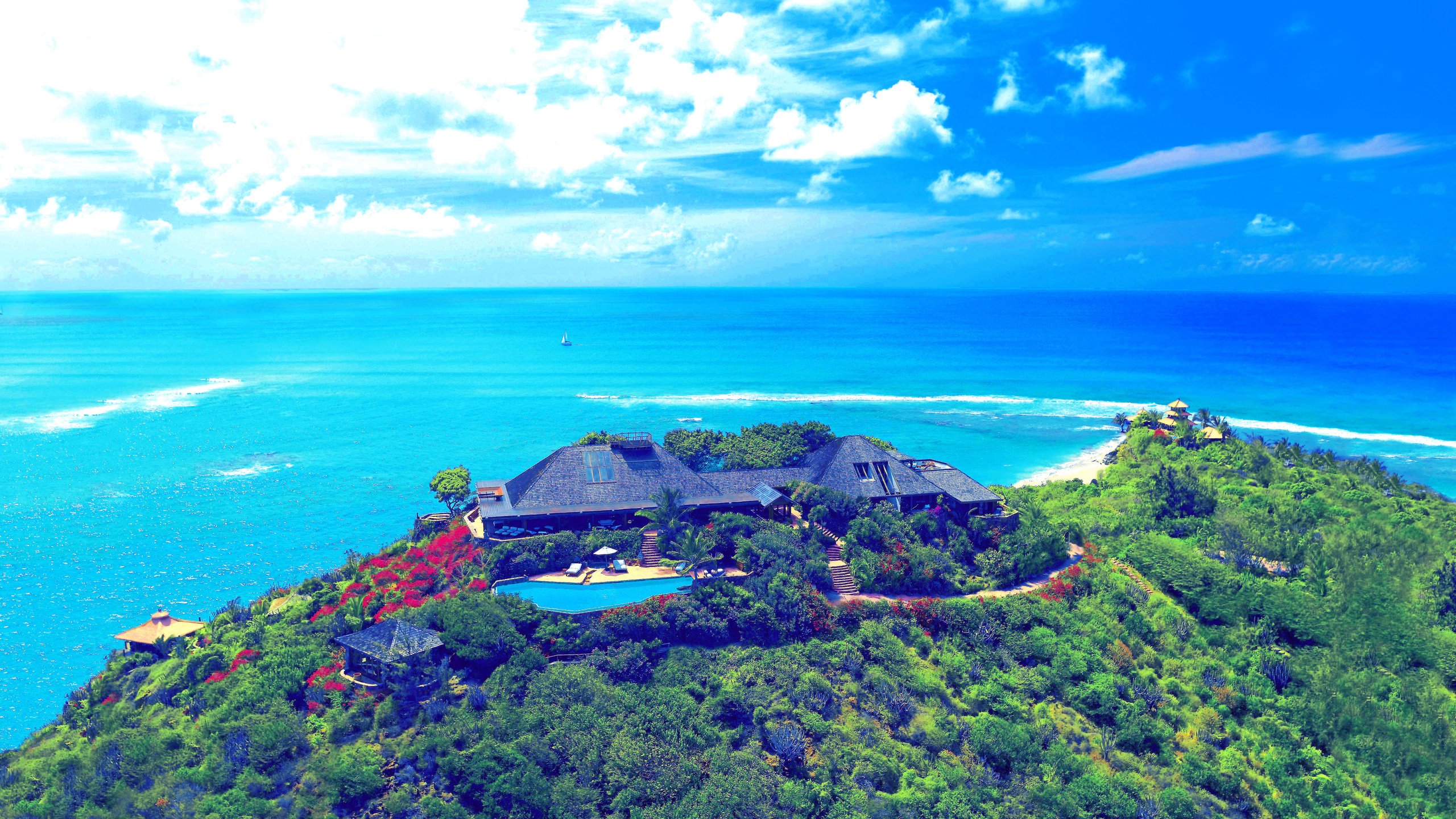 Обои Остров Неккер, частный остров, Остров, море, побережье в разрешении 2560x1440