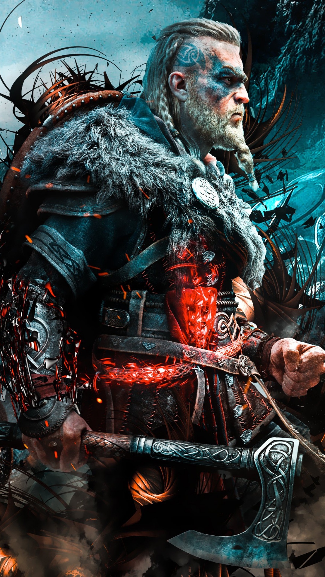 Обои assassins creed valhalla, playstation 5, боевик, космос, темнота в разрешении 1080x1920