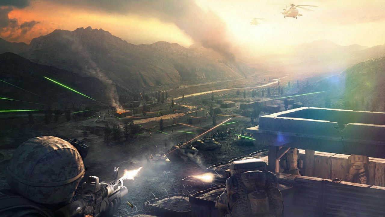 Обои солнечный свет, игра, горы, утро, отражение в разрешении 1280x720