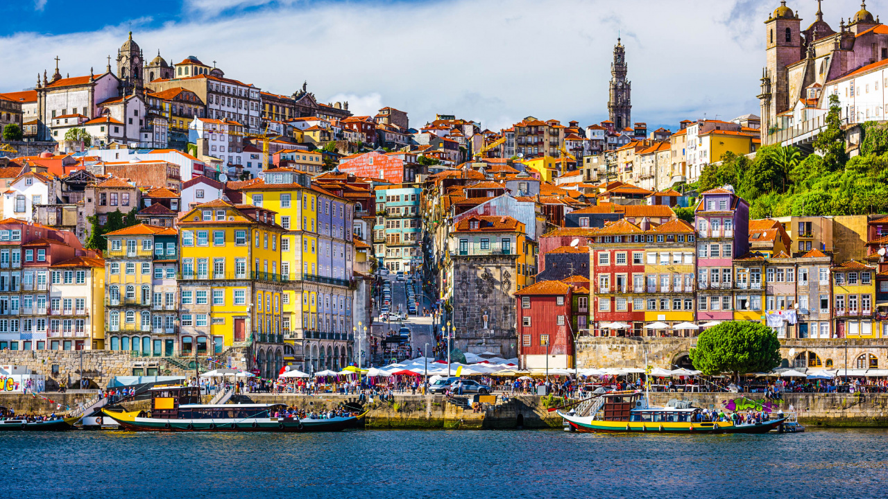 Обои городок, гавань, город, водный путь, городской пейзаж в разрешении 1280x720