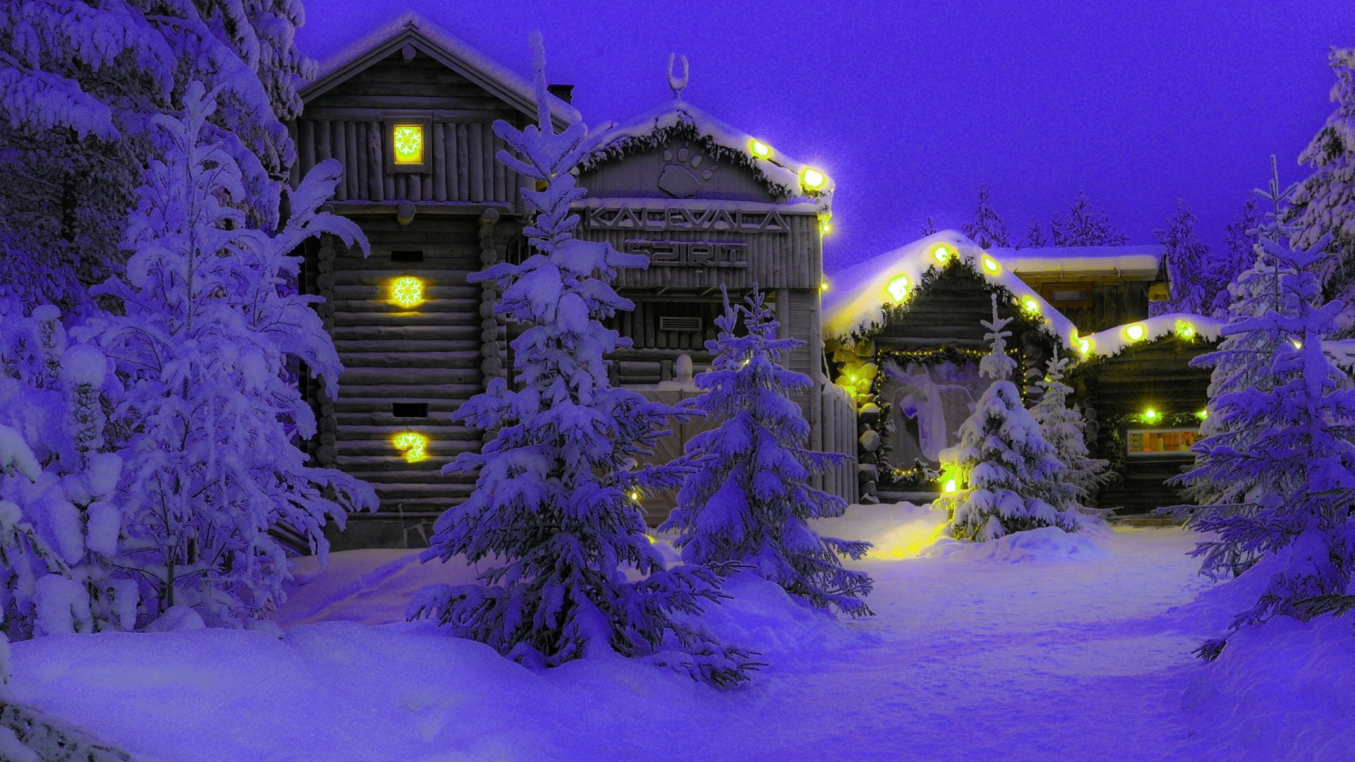 Обои Лапландия, снег, зима, ночь, синий в разрешении 1920x1080