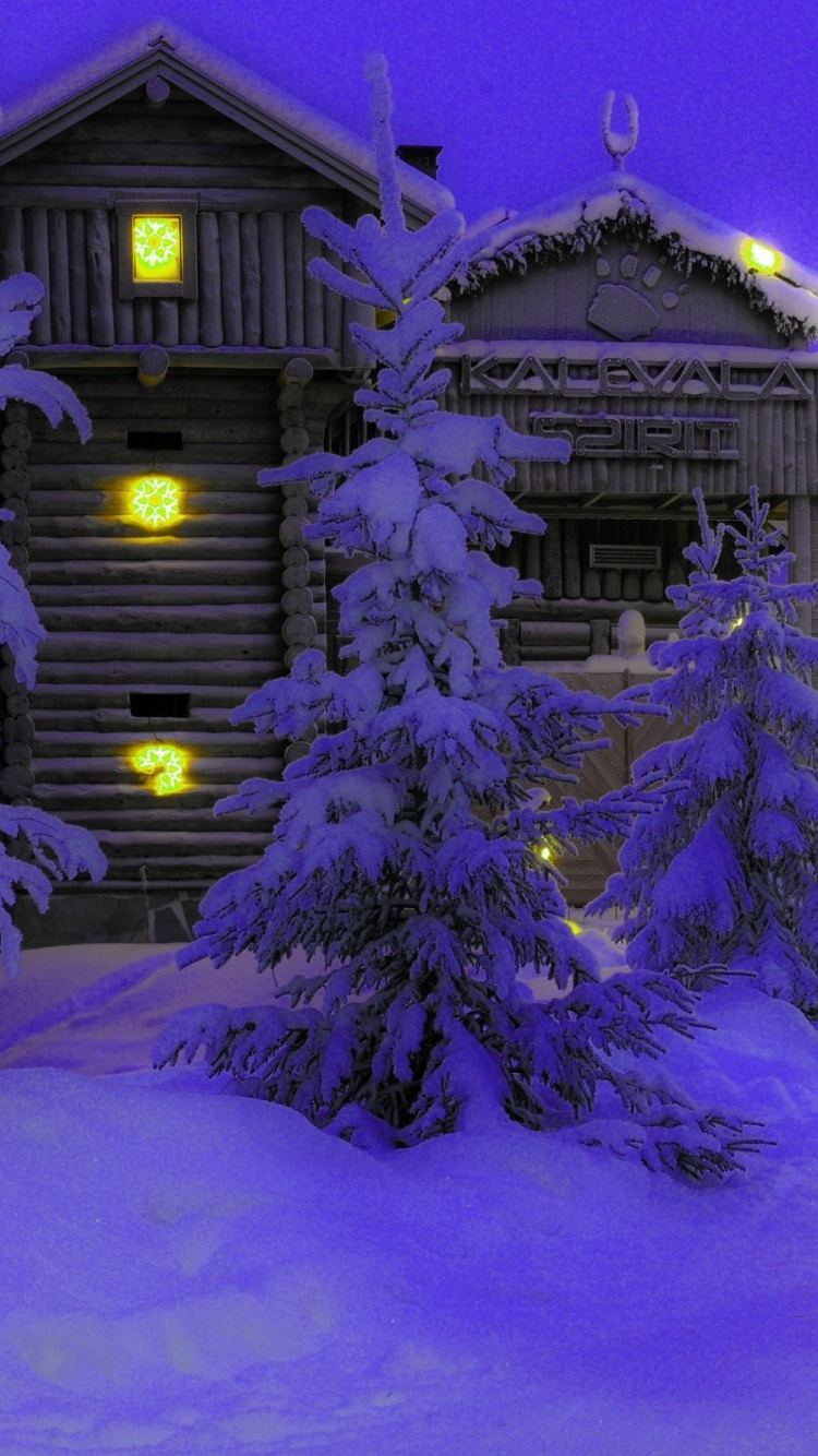 Обои Лапландия, снег, зима, ночь, синий в разрешении 750x1334