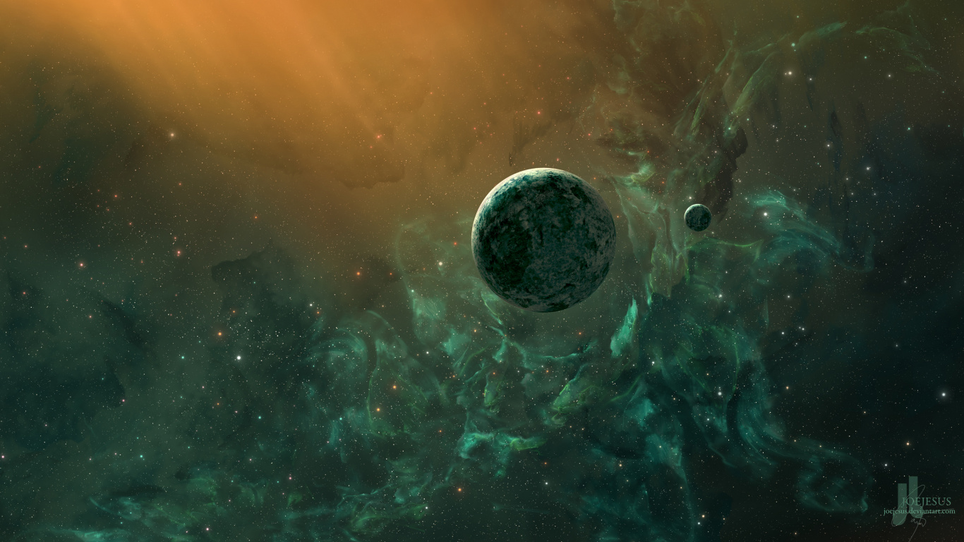 Обои космическое пространство, космос, вода, атмосфера, туманность в разрешении 1366x768