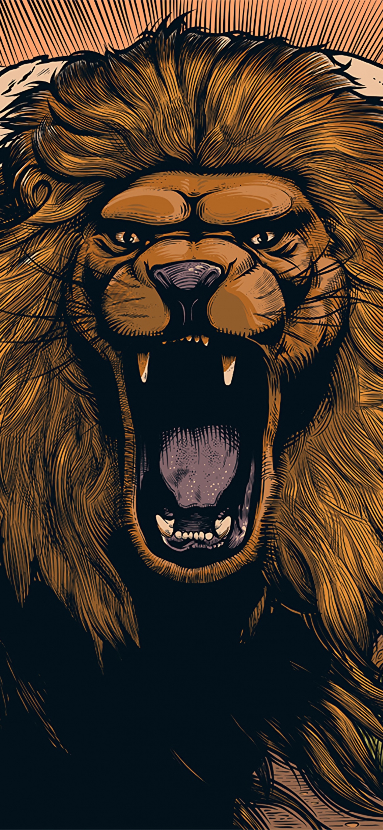 Обои Лев, арт, рев, масаи Лев, живая природа в разрешении 1242x2688