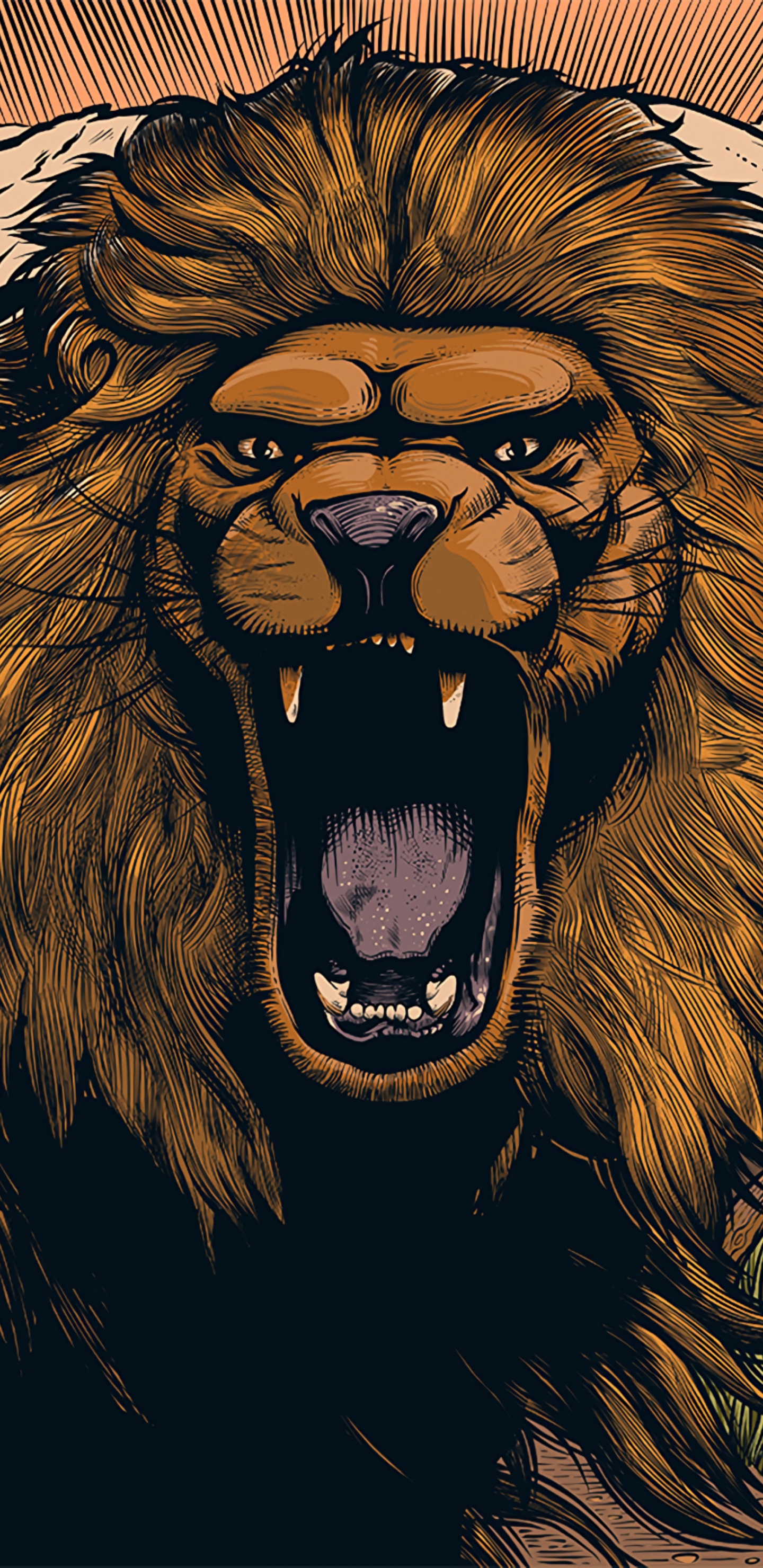 Обои Лев, арт, рев, масаи Лев, живая природа в разрешении 1440x2960