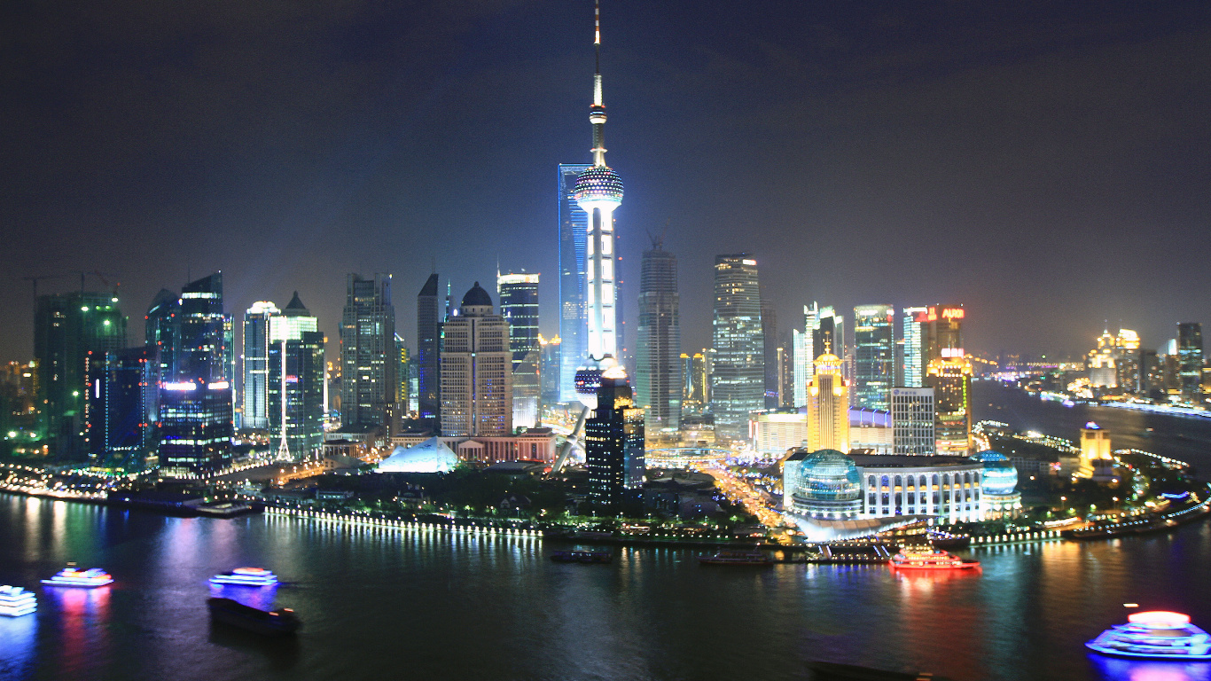 Обои набережная, город, городской пейзаж, линия горизонта, метрополия в разрешении 1366x768