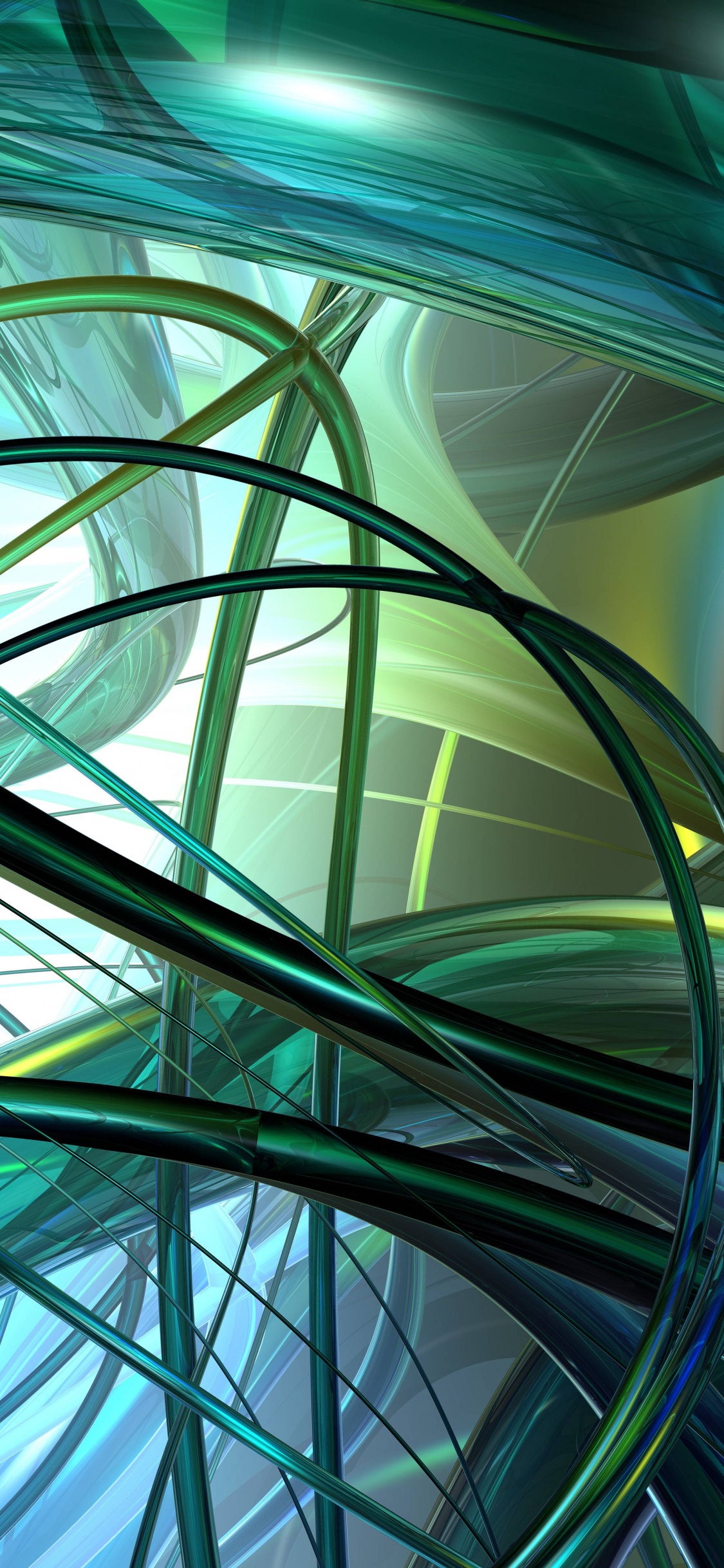 Обои абстрактное искусство, зеленый, линия, стекло, графика в разрешении 1125x2436