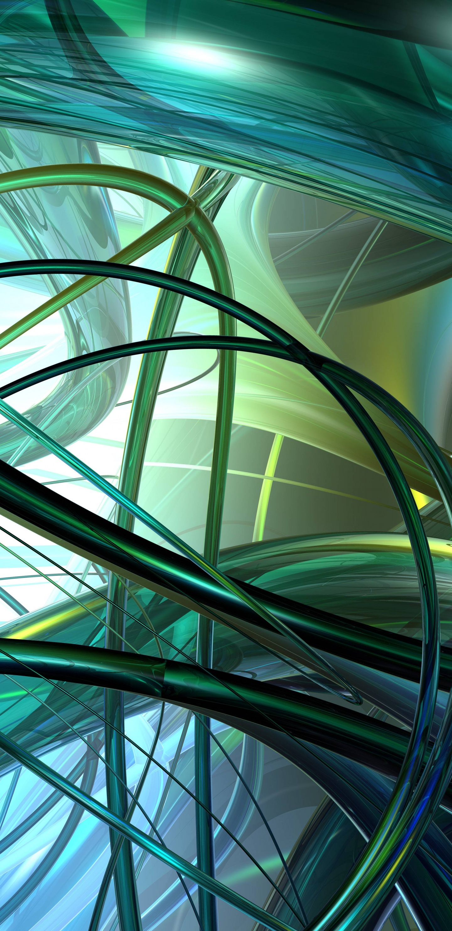 Обои абстрактное искусство, зеленый, линия, стекло, графика в разрешении 1440x2960