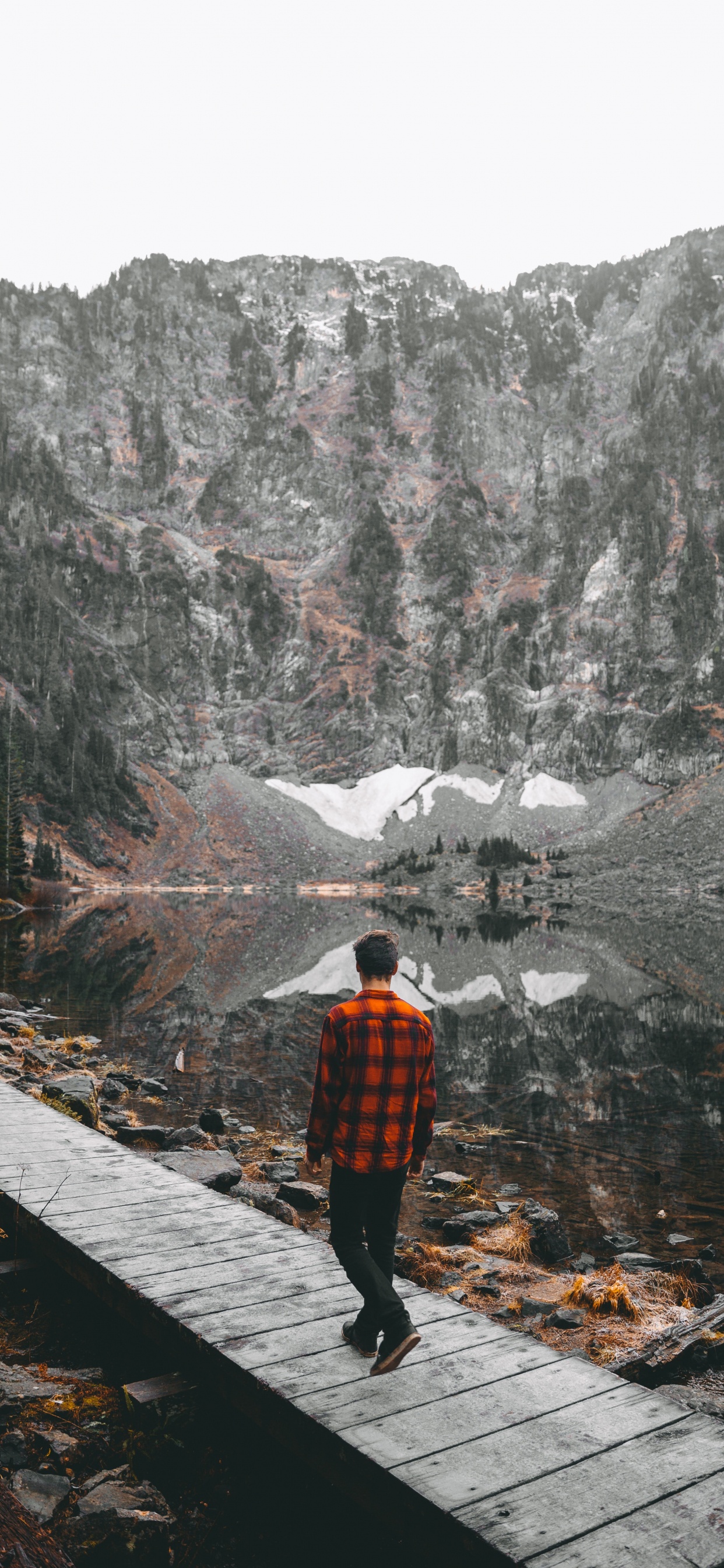 Обои озеро, горный рельеф, гора, дерево, горная станция в разрешении 1242x2688