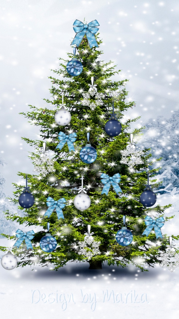 Обои Рождественский день, снег, елка, дерево, зима в разрешении 720x1280