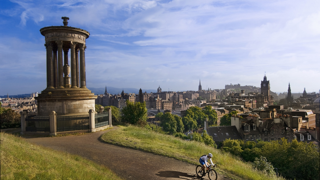 Обои памятник дугалду стюарту, путешествие, велосипед, ориентир, Велоспорт в разрешении 1280x720