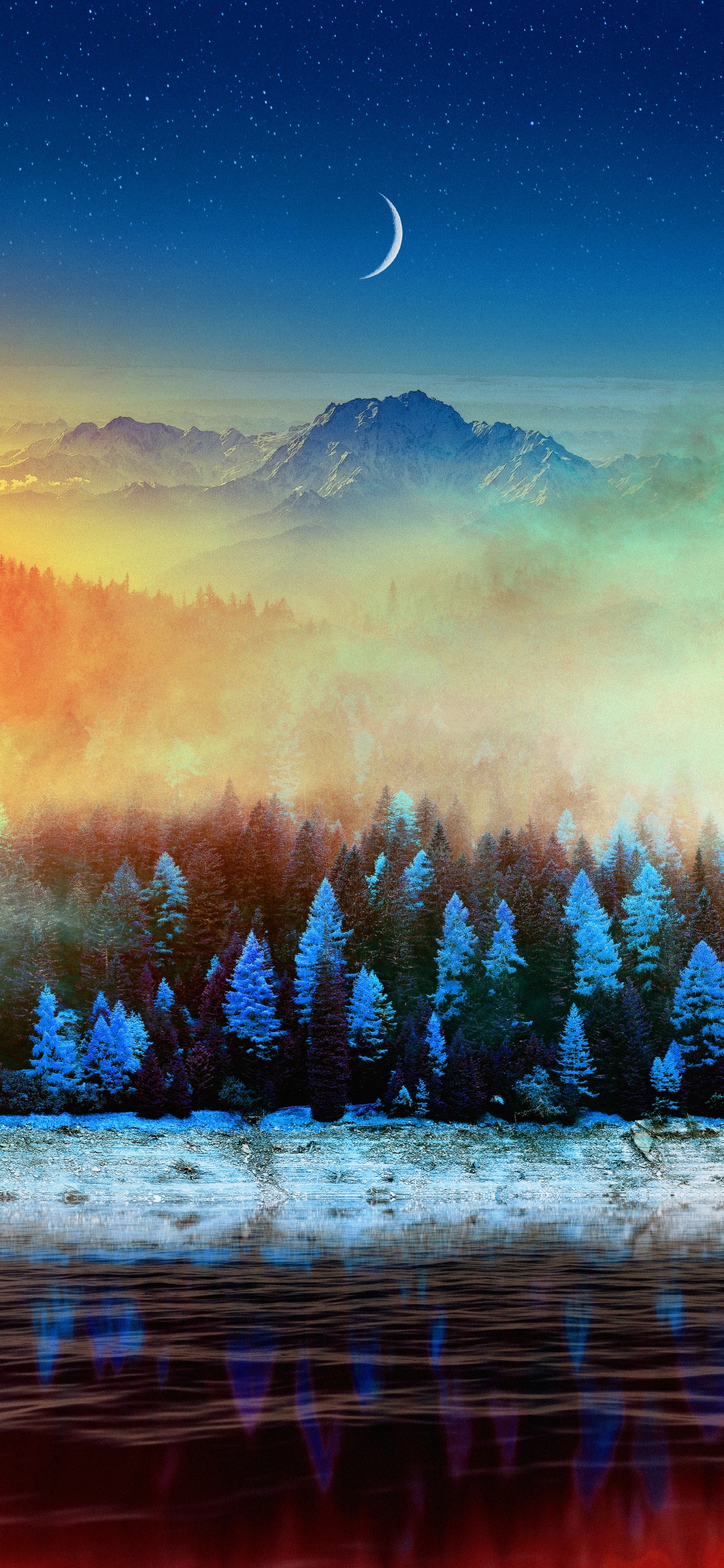 Обои осенний восход, осень, зима, природа, дерево в разрешении 1125x2436