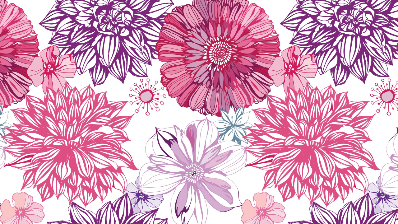 Обои цветок, розовый, растение, узор, цветочный дизайн в разрешении 1280x720