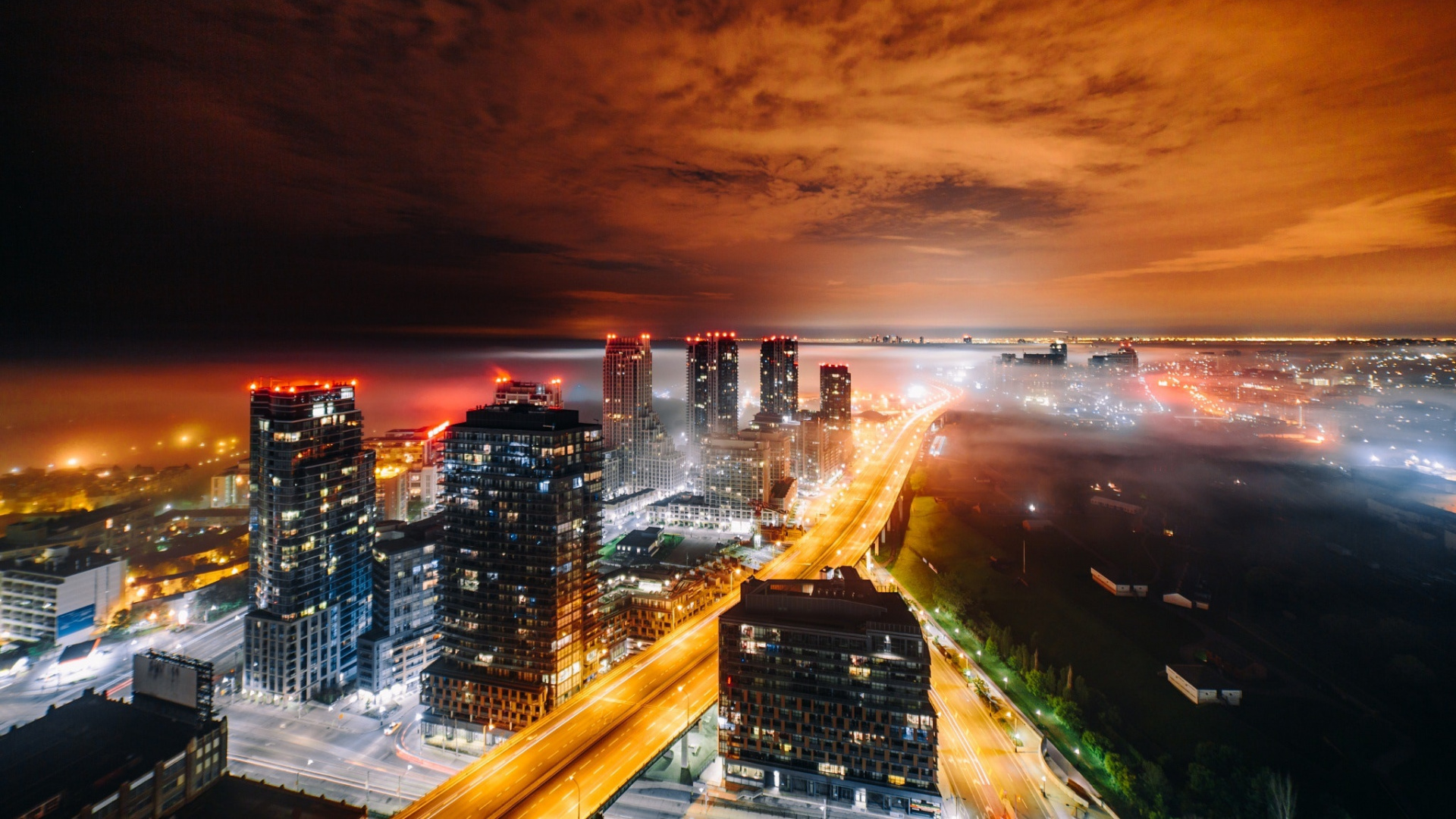 Обои городской пейзаж, ночь, горизонт, вечер, город в разрешении 1920x1080