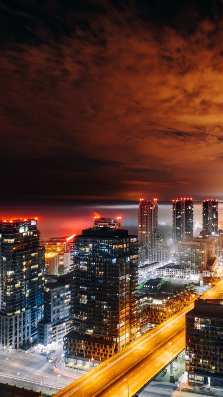 Обои городской пейзаж, ночь, горизонт, вечер, город в разрешении 720x1280