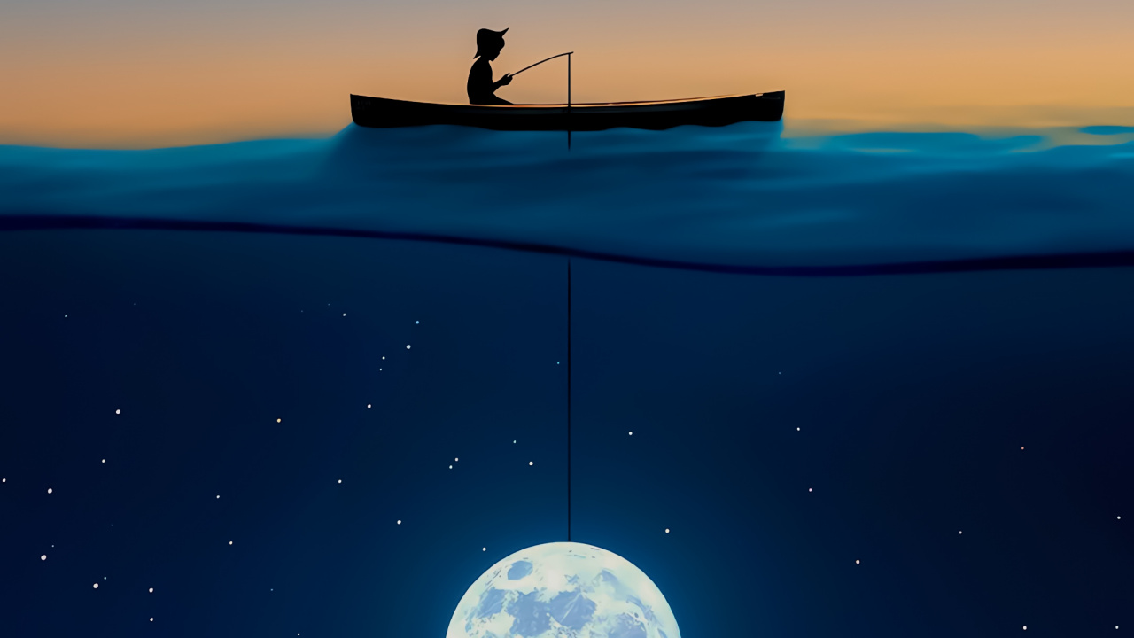 Обои атмосфера, Геншин удар, сабреддит, луна, природа в разрешении 1280x720