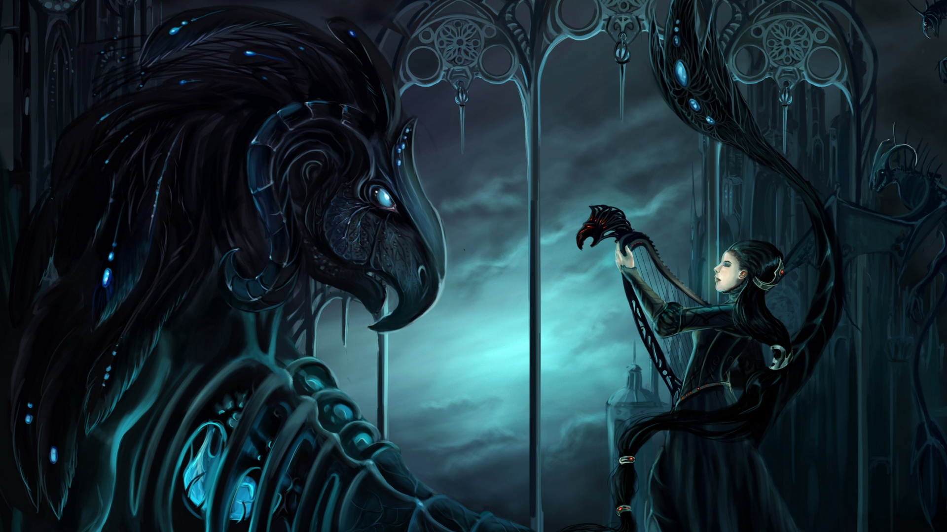 Обои готическое искусство, темнота, арт, мифическое существо, готический стиль в разрешении 1920x1080