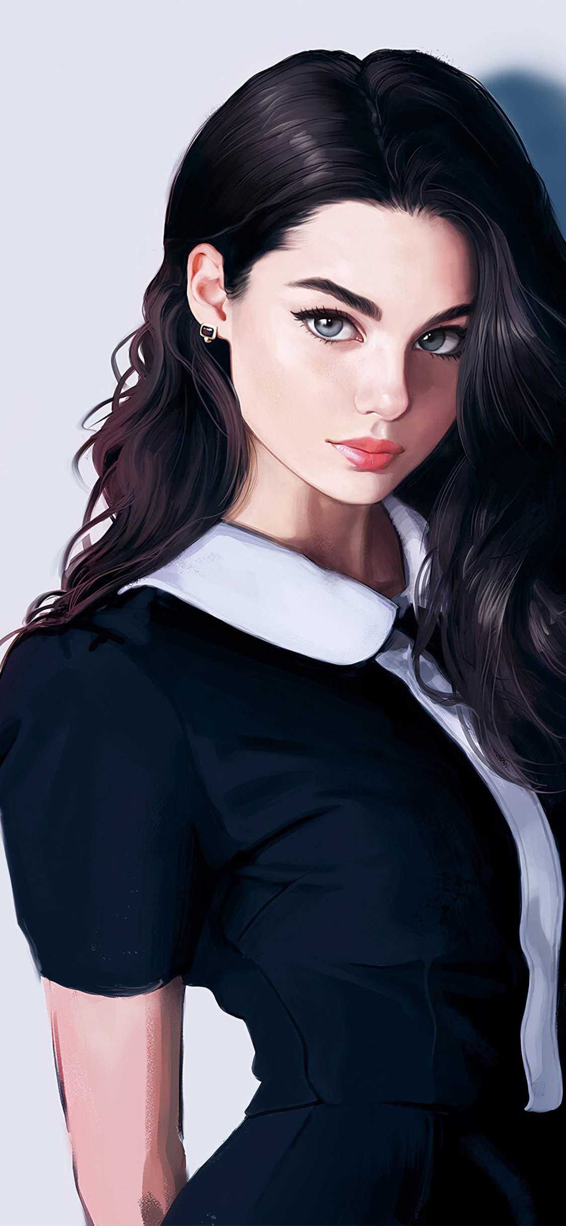 Обои черные волосы девушка арт, цифровое искусство, арт, цифровая живопись, рисование в разрешении 1125x2436