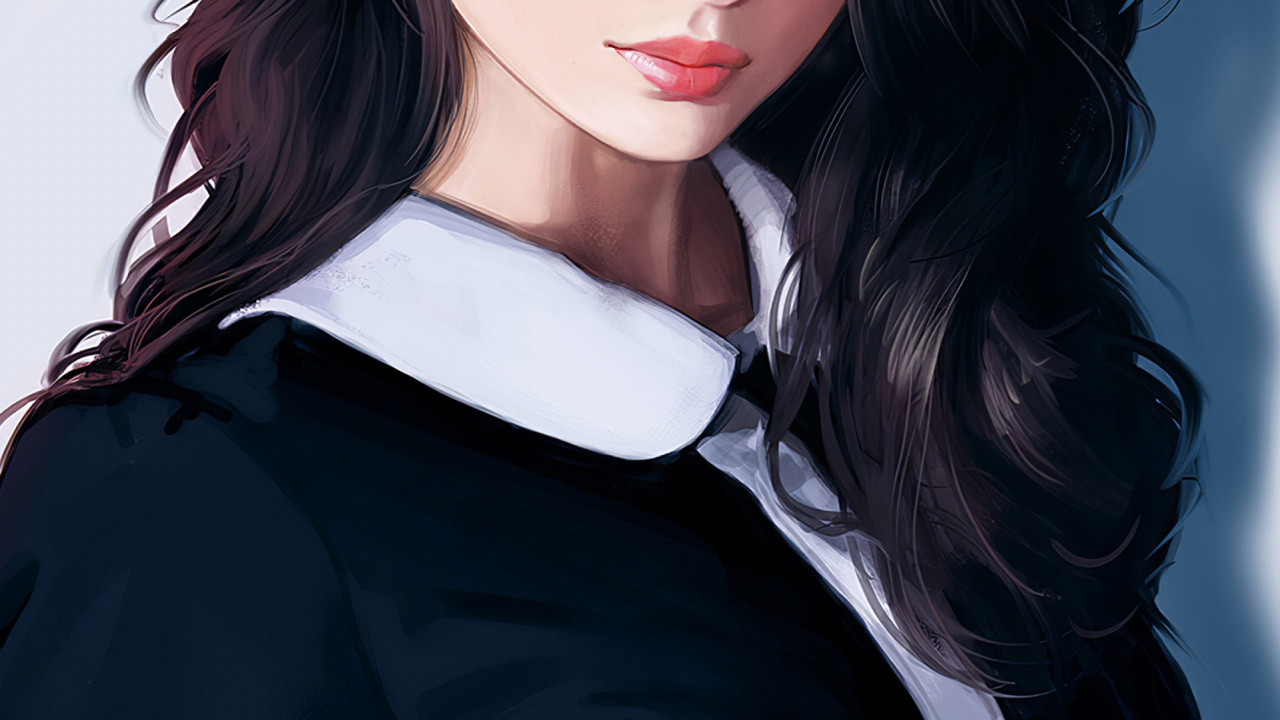 Обои черные волосы девушка арт, цифровое искусство, арт, цифровая живопись, рисование в разрешении 1280x720