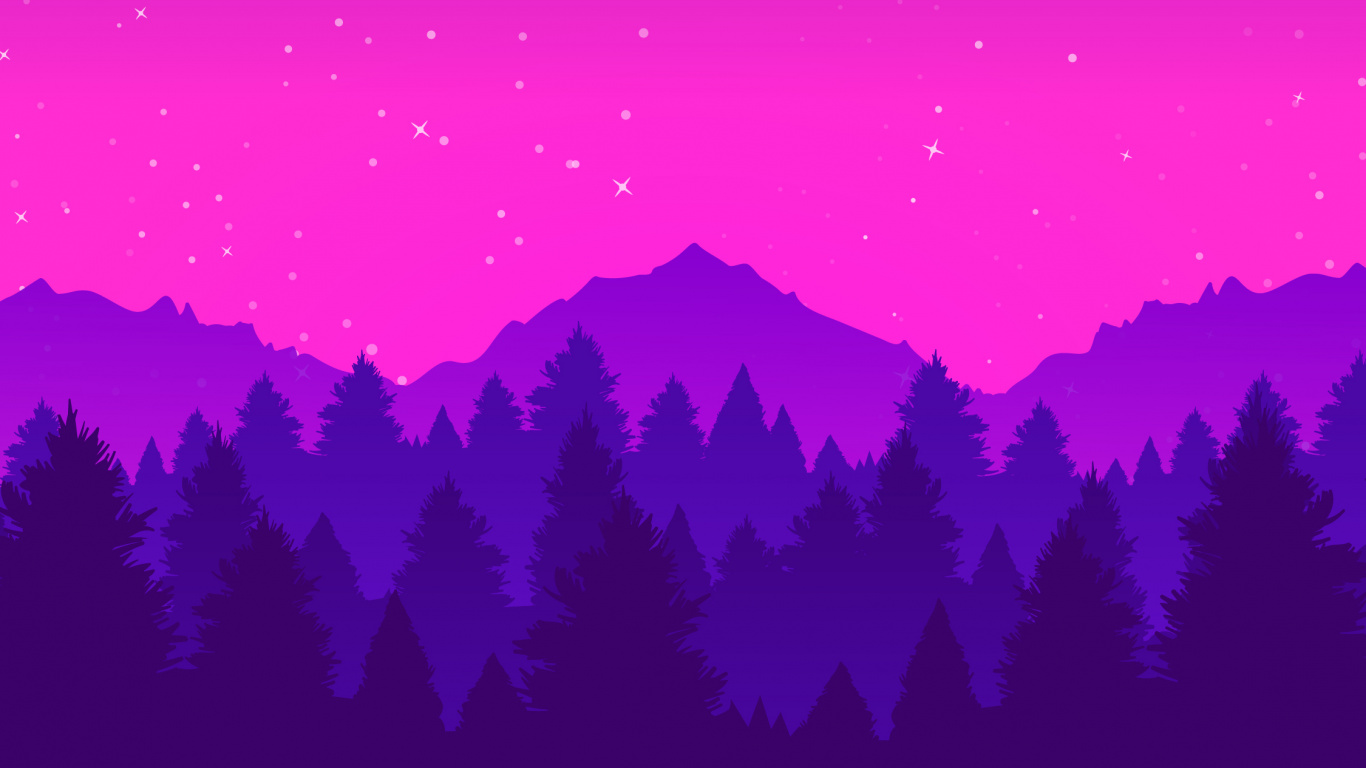 Обои гора, графический дизайн, рисование, атмосфера, пурпур в разрешении 1366x768