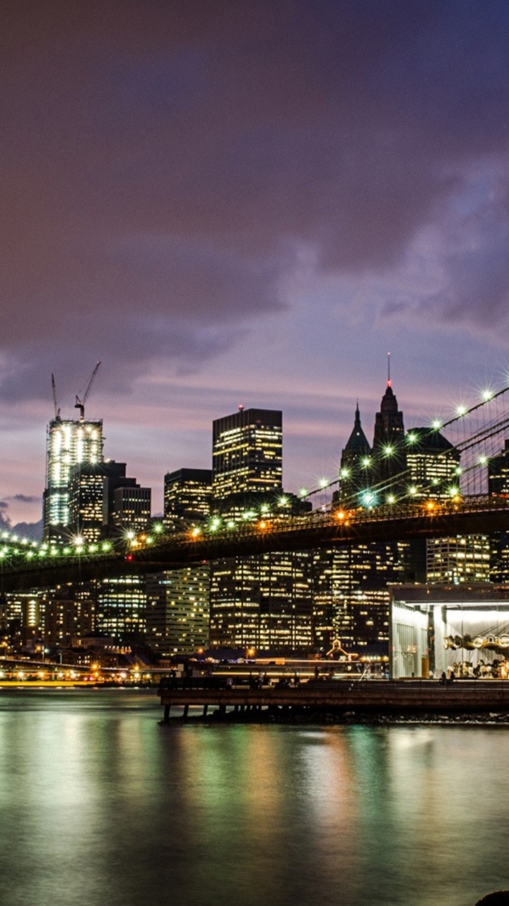 Обои Бруклинский мост, манхэттенский мост, городской пейзаж, город, линия горизонта в разрешении 720x1280