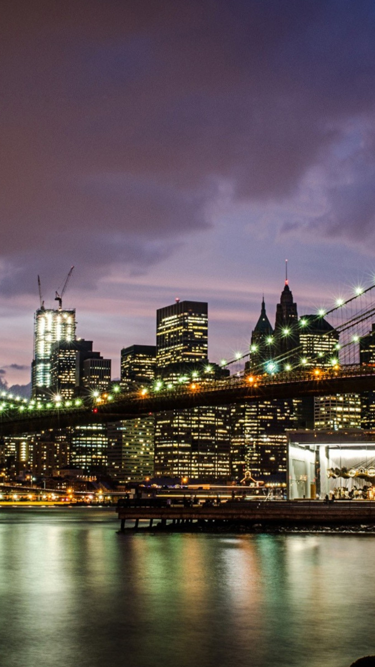 Обои Бруклинский мост, манхэттенский мост, городской пейзаж, город, линия горизонта в разрешении 750x1334