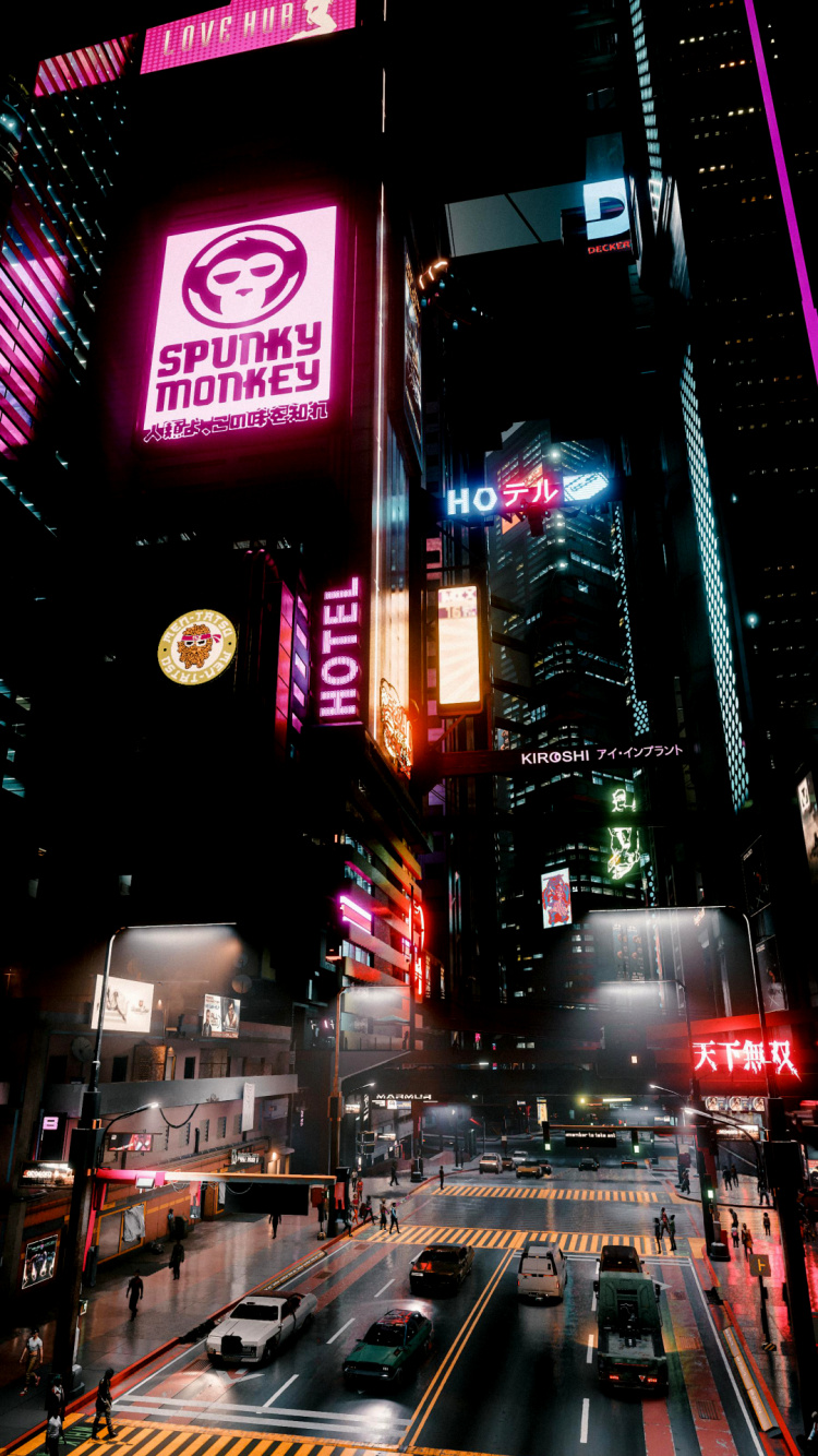 Обои небоскреб, Киберпанк, здание, свет, инфраструктура в разрешении 750x1334