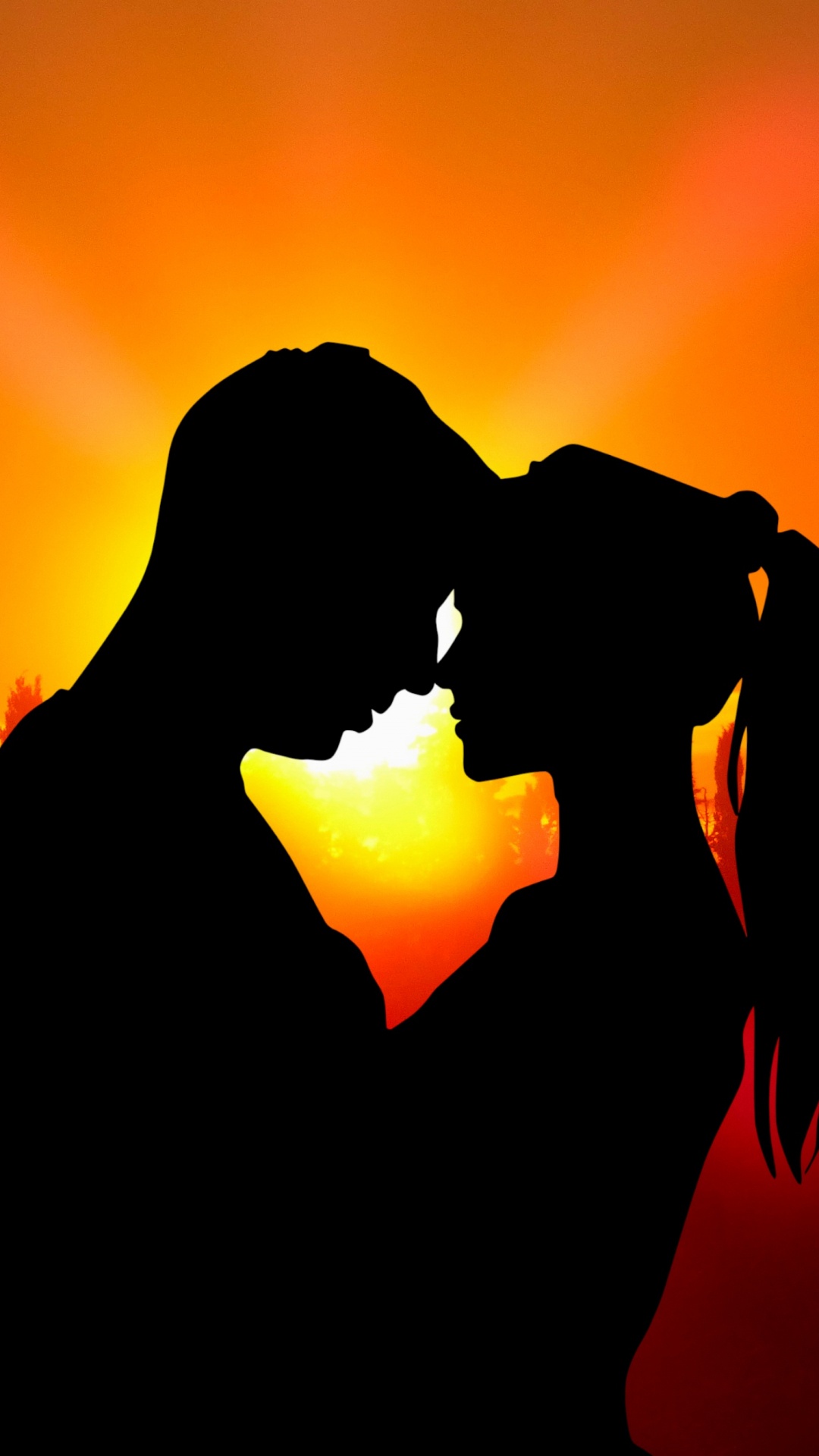 Обои силуэт, закат, роман, любовь, восход солнца в разрешении 1080x1920