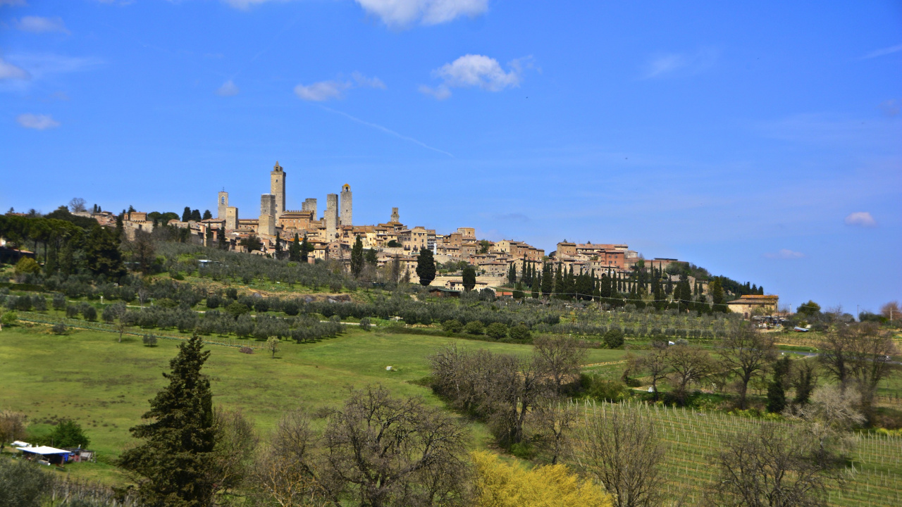 Обои Флоренция, Санджиминьяно, сельский район, деревня, вино в разрешении 1280x720