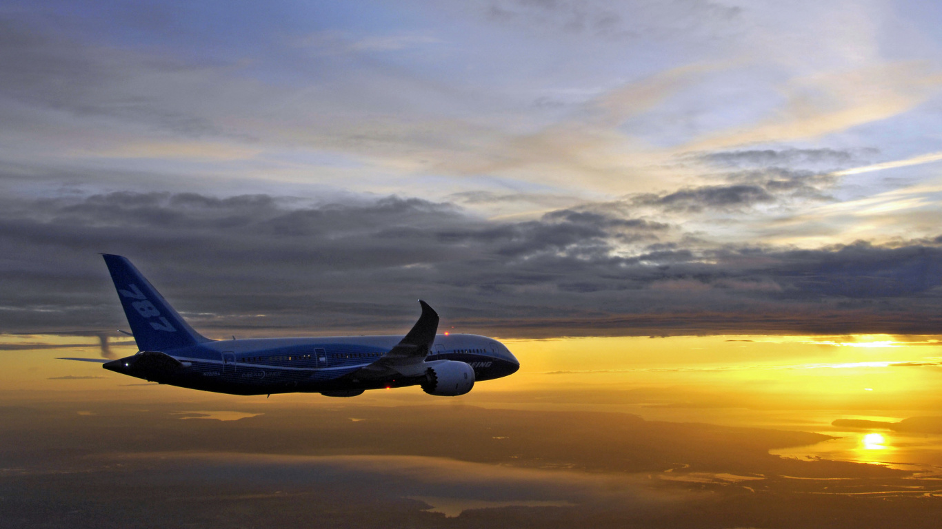 Обои boeing 787 dreamliner, самолет, самолеты, Боинг, авиалайнер в разрешении 1366x768