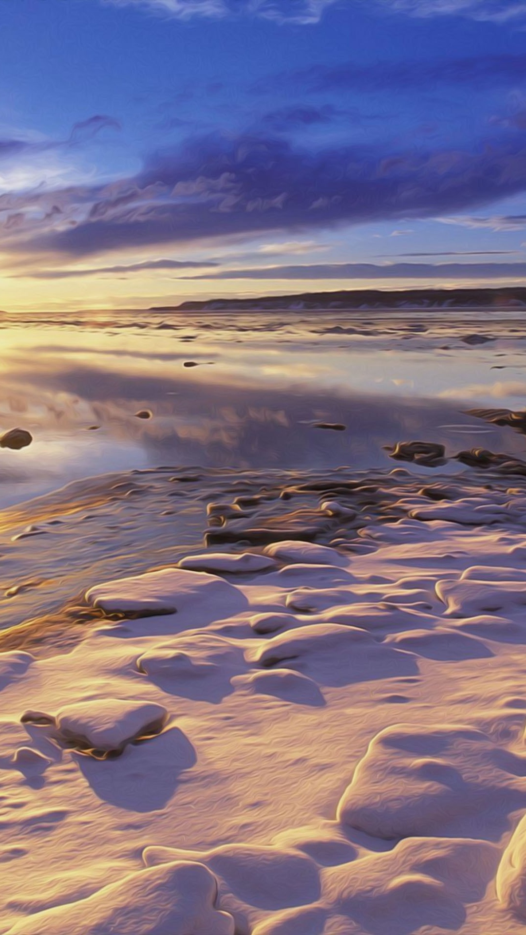 Обои закат, море, берег, горизонт, утро в разрешении 1080x1920