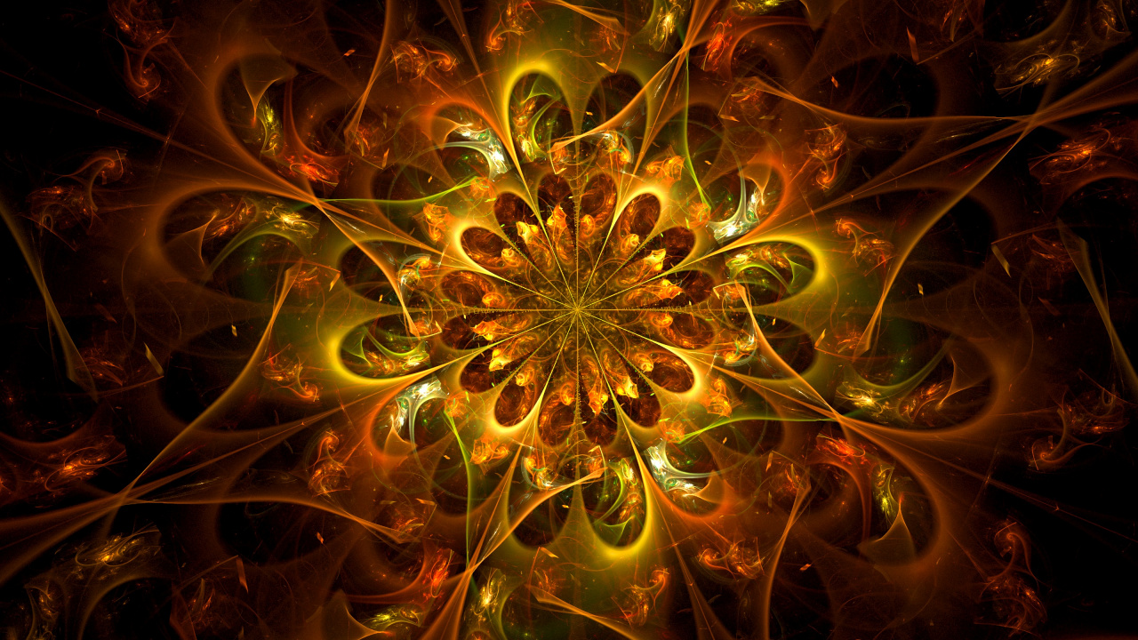 Обои фрактал, фрактальное искусство, симметрия, желтый, арт в разрешении 1280x720
