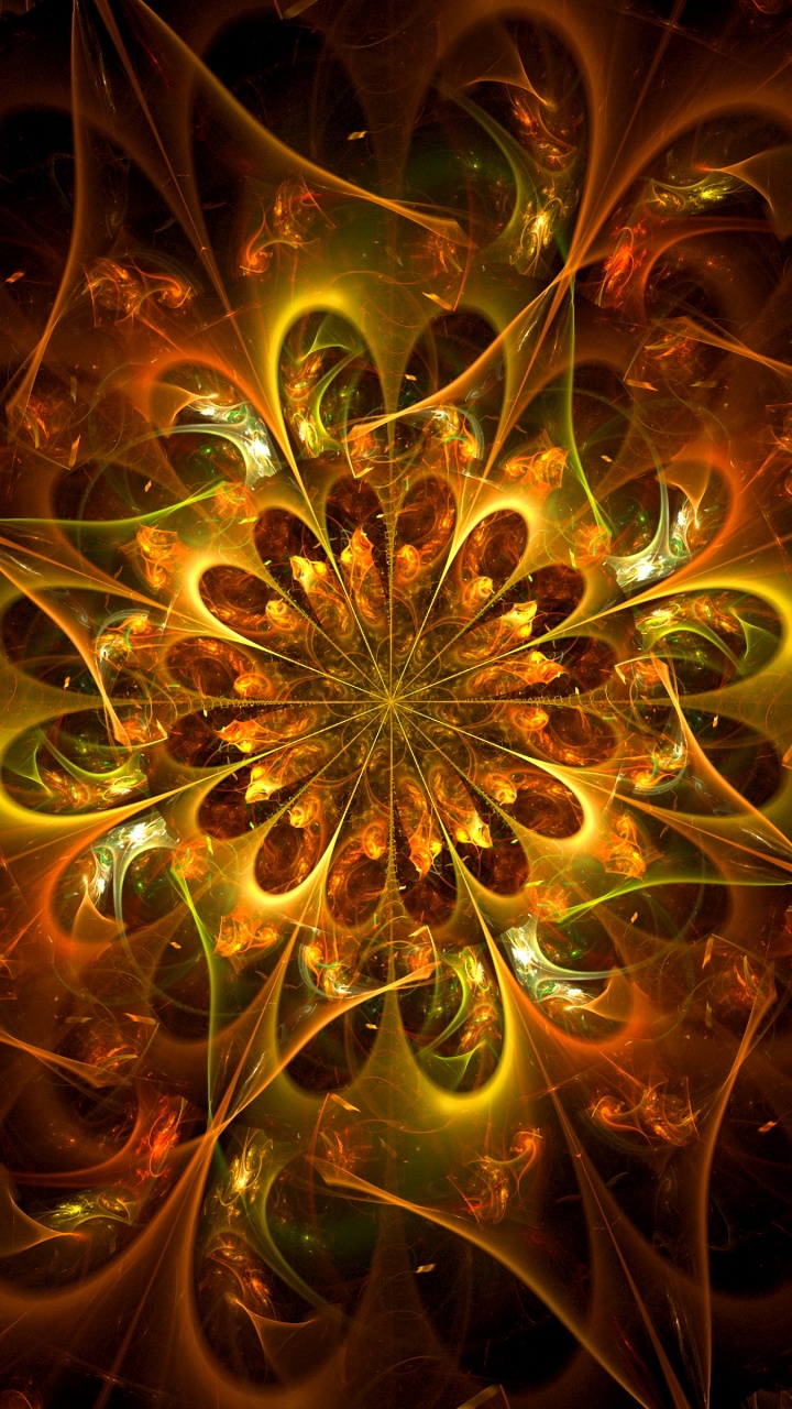 Обои фрактал, фрактальное искусство, симметрия, желтый, арт в разрешении 720x1280