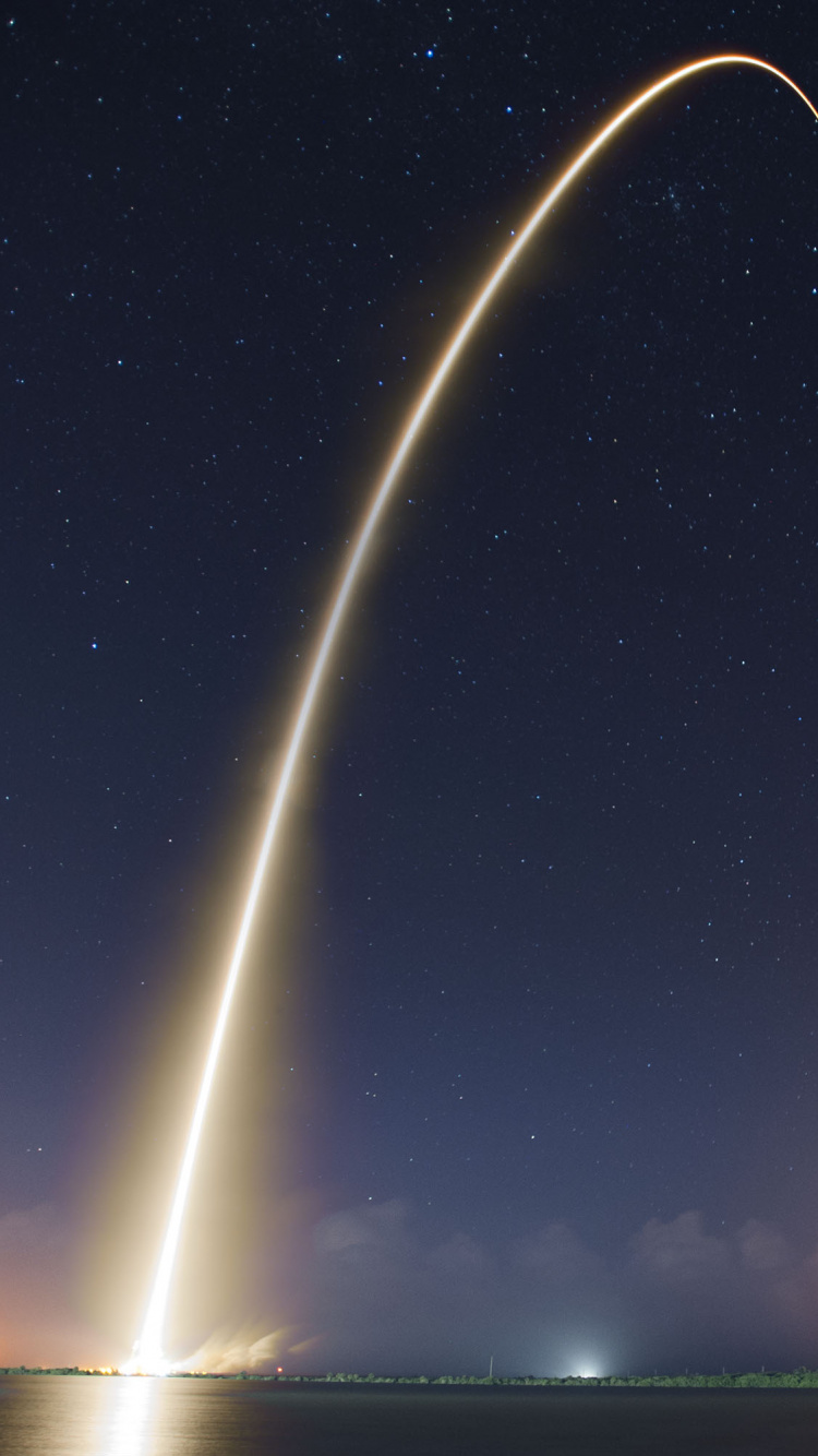 Обои запуск ракеты, SpaceX, Falcon 9, ракета, космический аппарат в разрешении 750x1334